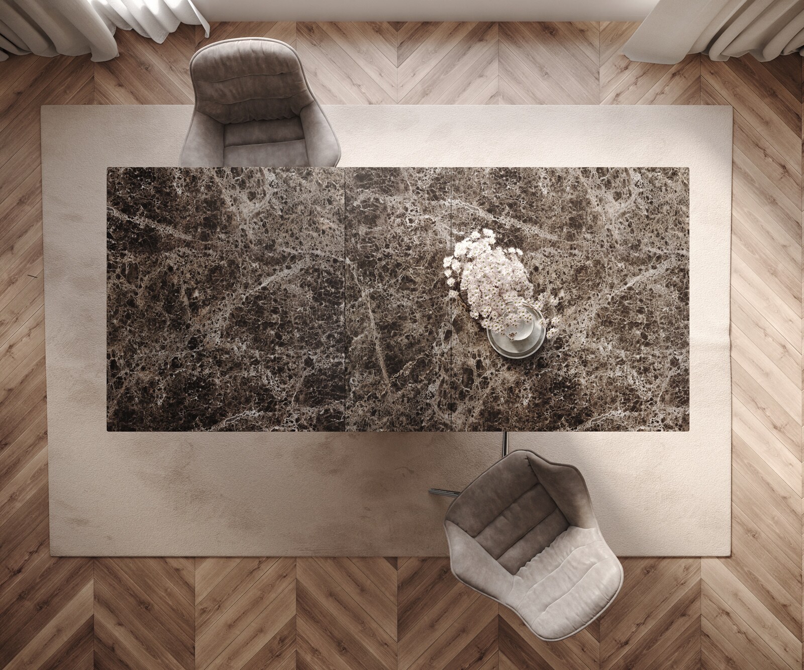 Esstisch Edge 180-220x100 Keramik Laminam® Emperador Extra Lucidato Dunkelbraun Wave Edelstahl ausziehbar 5