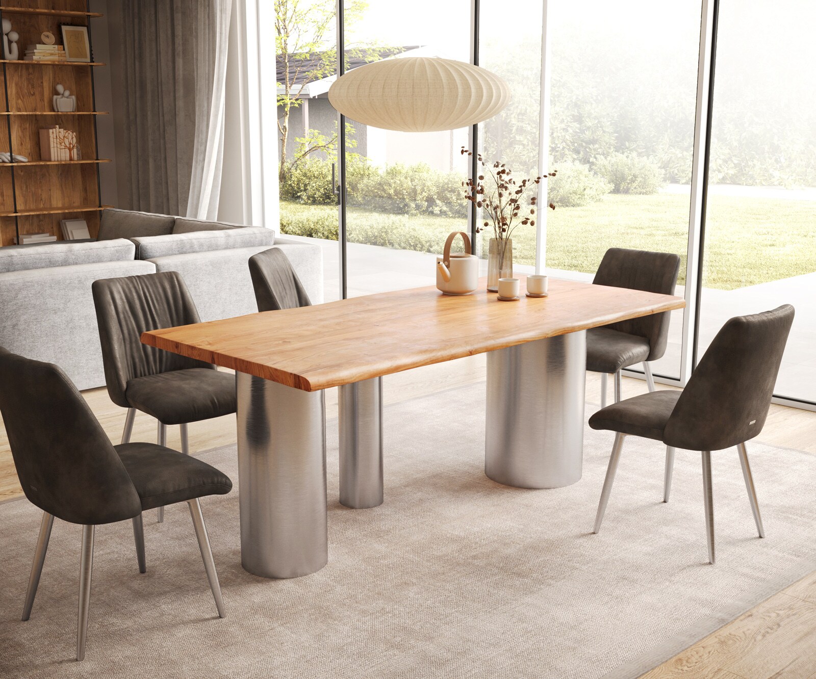 Esstisch Edge 200x100 Akazie Natur Troa Edelstahl gebürstet Live-Edge 6