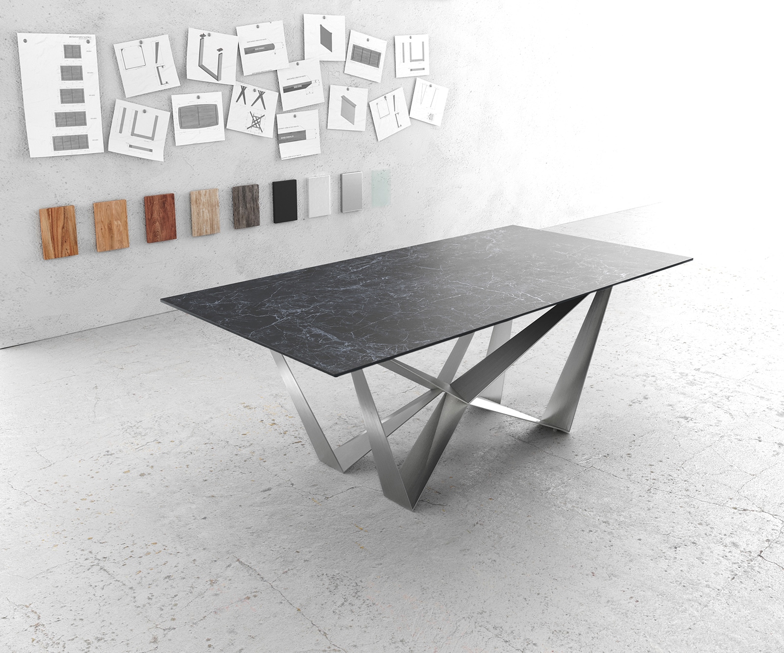 Esstisch Edge 200x100cm Keramik Laminam®Nero Greco Anthrazit Spider Flachstahl Edelstahl Esstisch Edge 200x100cm Keramik Laminam®Nero Greco Anthrazit Spider Flachstahl Edelstahl