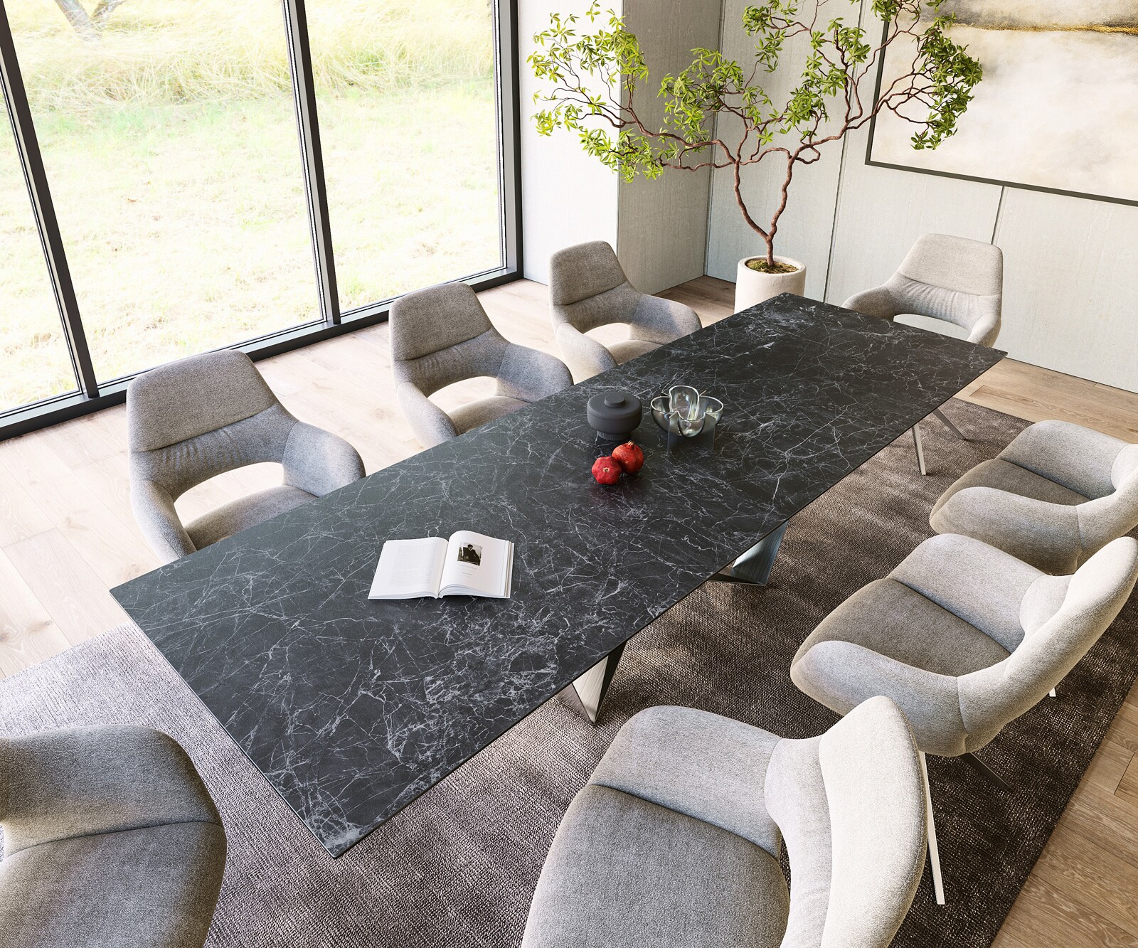 Esstisch Edge 300x100cm Keramik Laminam®Nero Greco Anthrazit Spider Flachstahl Edelstahl 3
