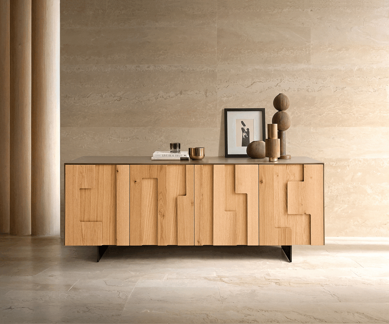 Sideboard Taka 200 cm Metallic Gold 4 Türen schwebend Metall Schwarz 2