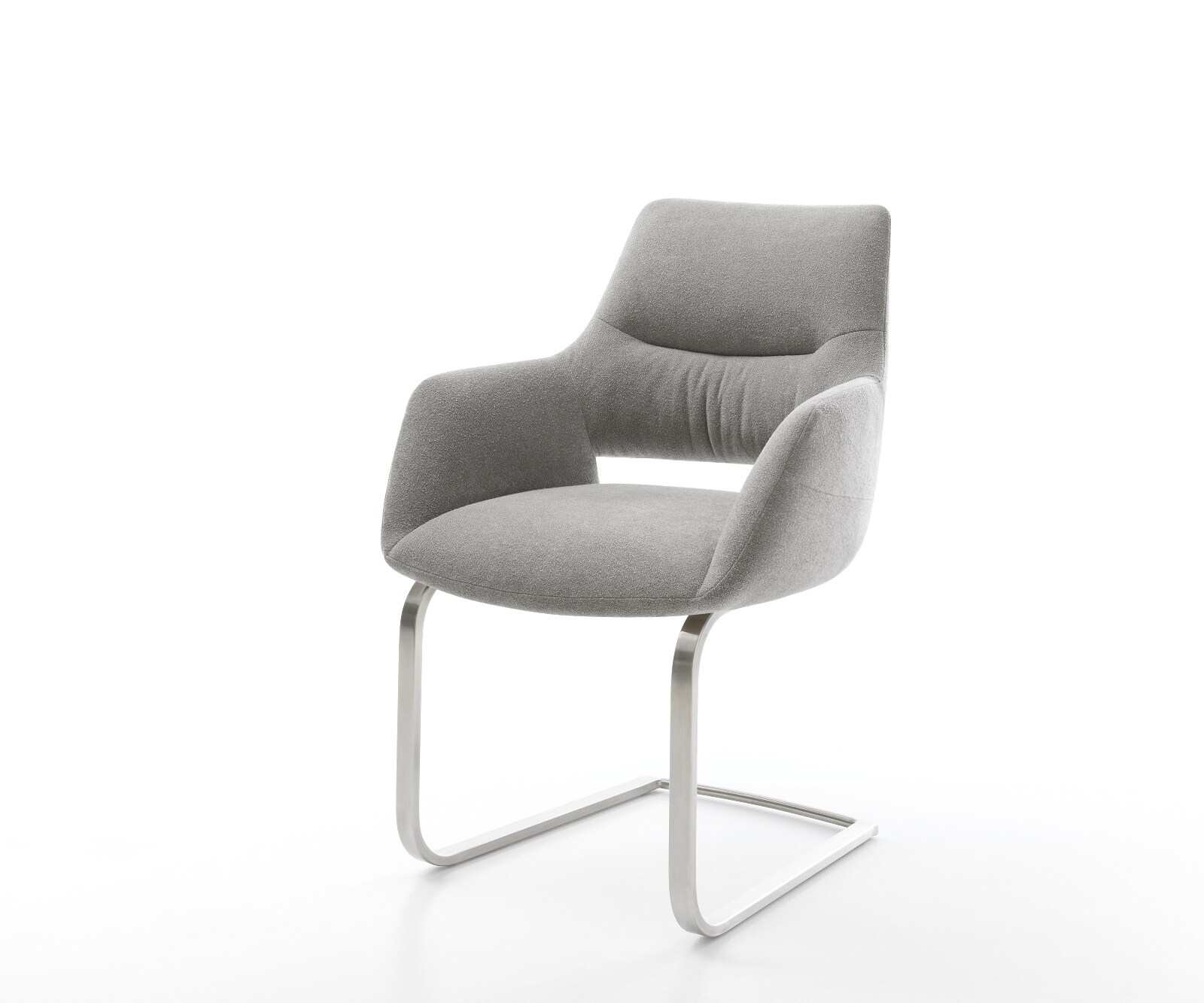 Freischwinger Yago-Flex mit Armlehnen Strukturstoff Soft Grau Freischwinger flach Edelstahl Taschenfederkern