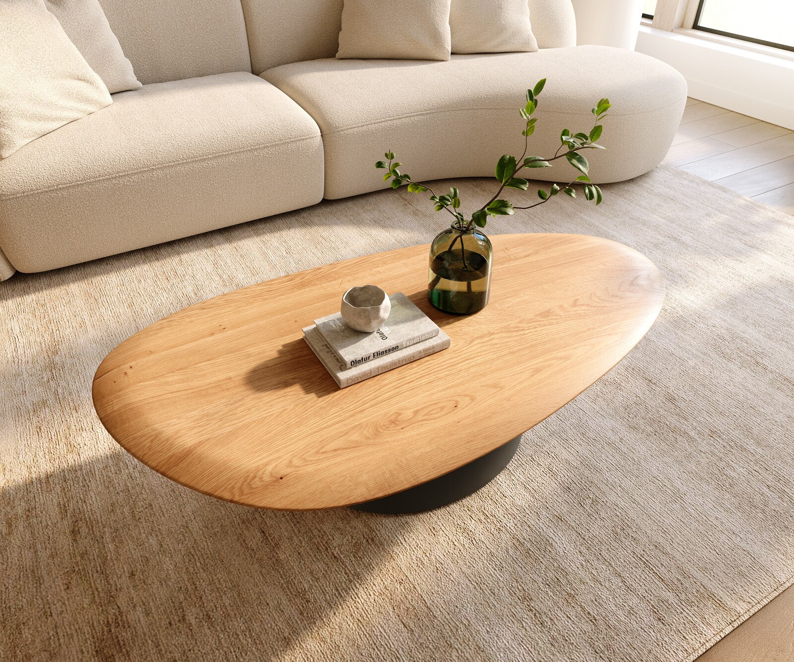 Couchtisch Edge Oval 140x75 cm Eiche Natur Runde Kante Conis Metall Schwarz 4