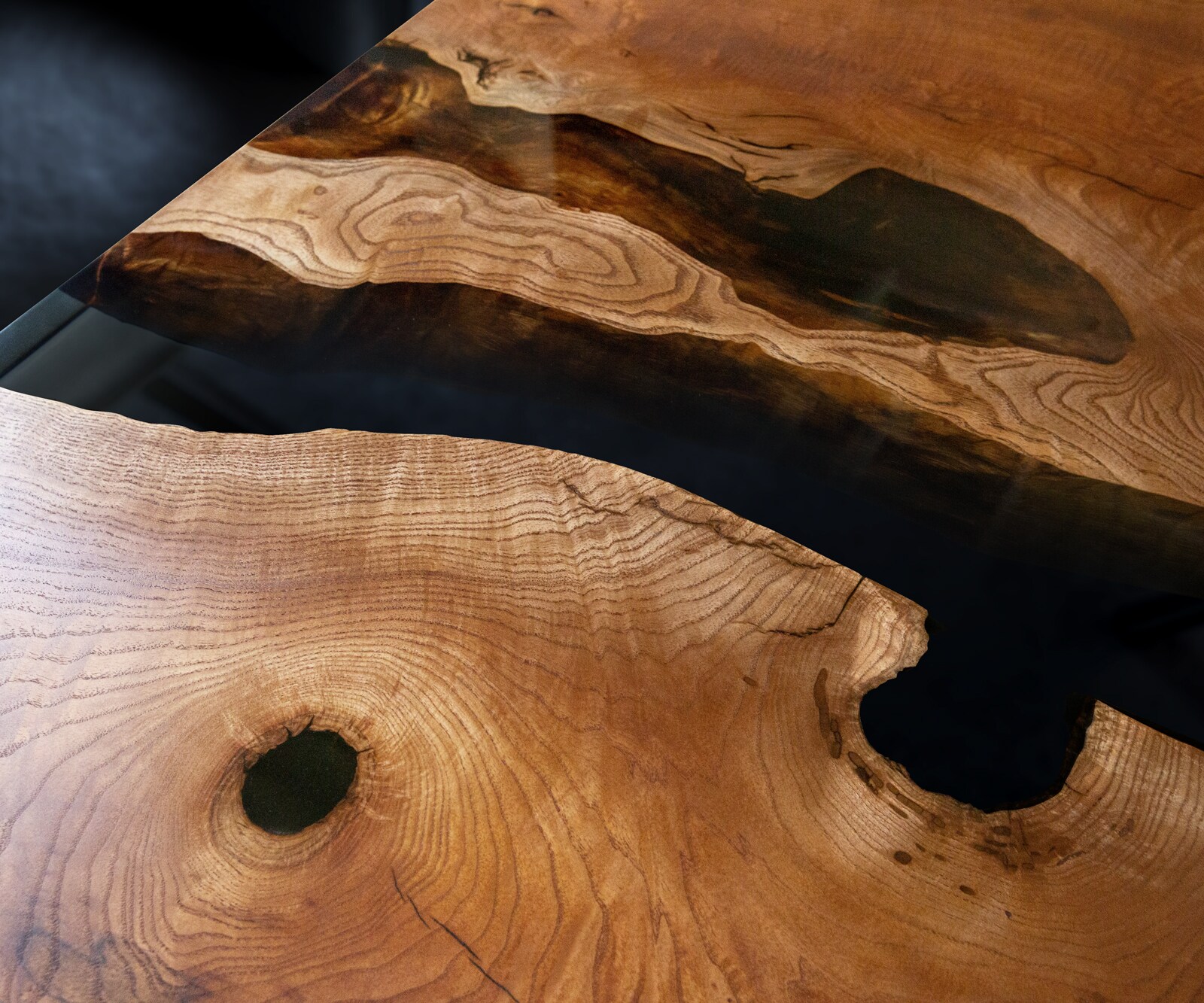 Tischplatte Esche Braun 200 cm Epoxid Schwarz-Transparent Unikat Nr. 32330 8