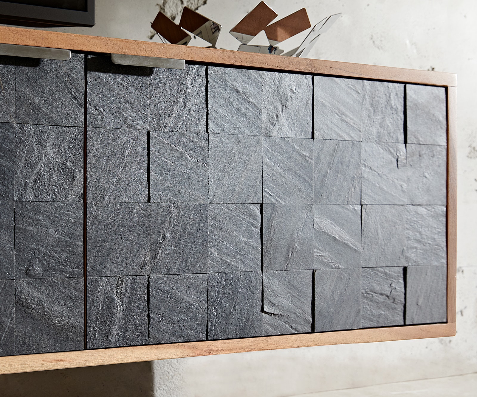 Lowboard Teele 200 cm Akazie Natur Schiefer 4 Türen schwebend 4 Lowboard Teele 200 cm Akazie Natur Schiefer 4 Türen schwebend 4