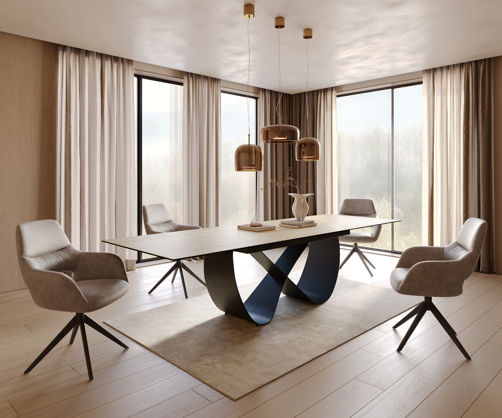 Esstisch Edge 200-300x100 cm Keramik Laminam® Sabbia Eichefarbig Infinity Metall Schwarz ausziehbar 6