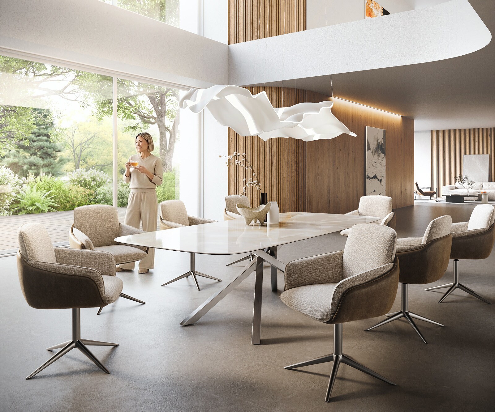 Esstisch Edge Boot 270x120 cm Keramik Iris FMG Onice Grigio Kreuzgestell Rechteck Edelstahl 7