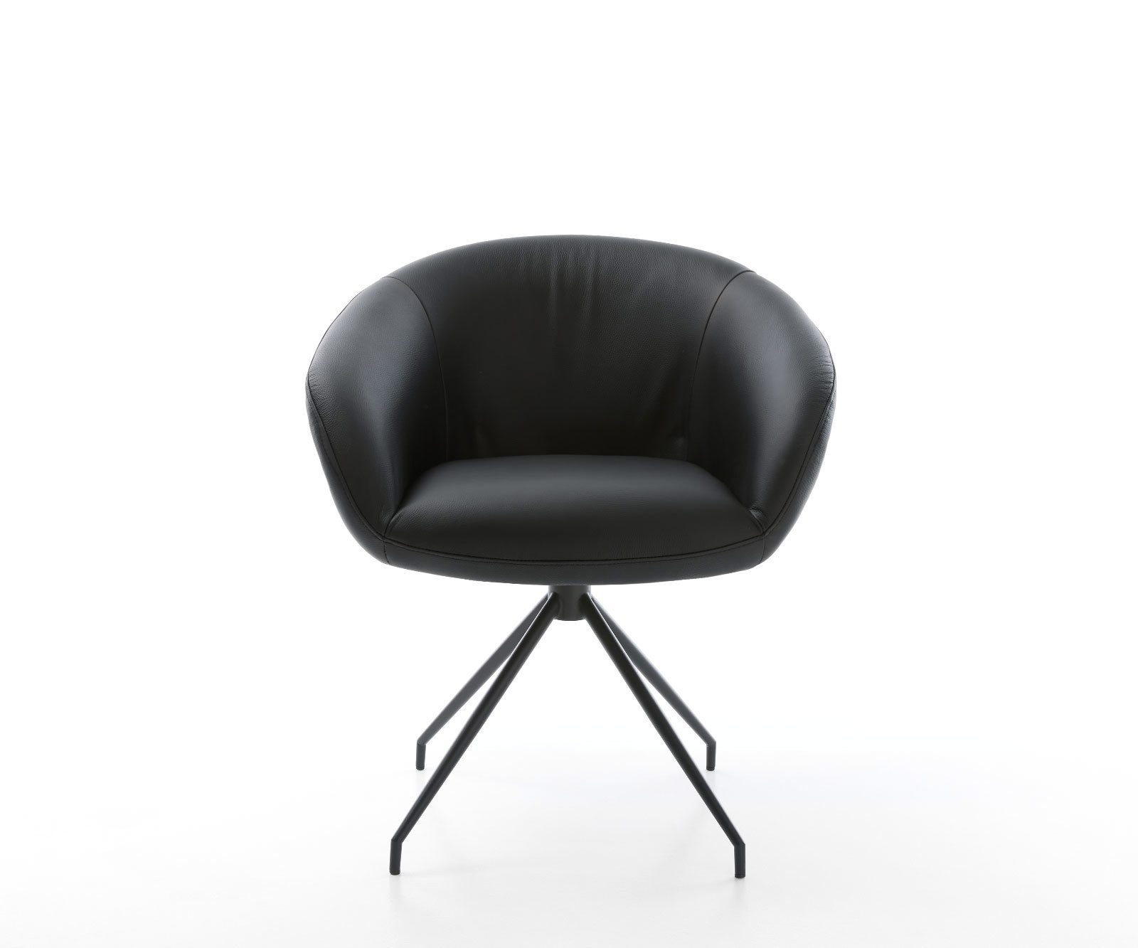 Drehstuhl Vinka-Flex mit Armlehnen Echt-Leder Schwarz Kreuzgestell konisch Schwarz 180° drehbar Taschenfederkern 1