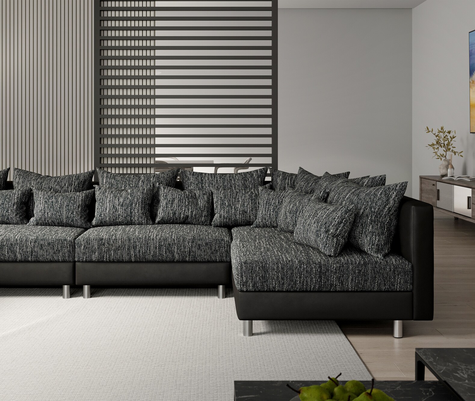 Wohnlandschaft Clovis XL Schwarz Modulsofa mit Hocker  4