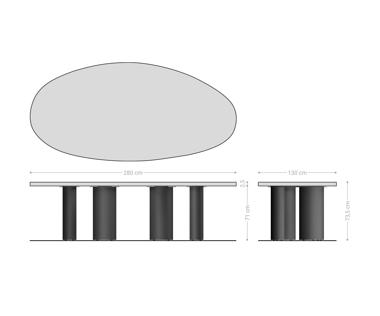 Esstisch Edge Oval 280x130x2,5 Eiche Natur Pilier Edelstahl gebürstet Flow-Edge 6