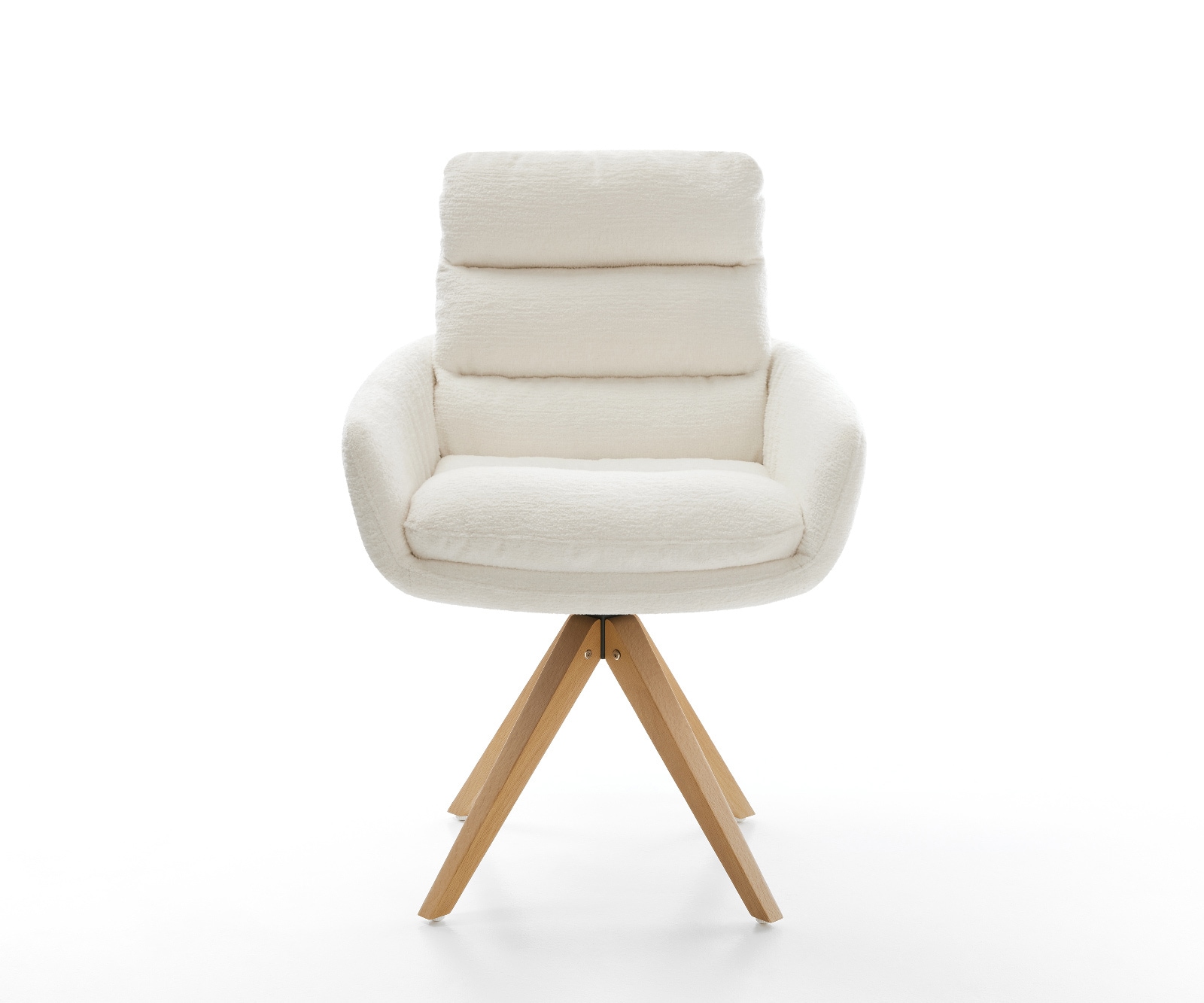 Drehstuhl Abelia-Flex mit Armlehnen Bouclé Soft Beige Holzgestell kantig Natur 360° drehbar 1