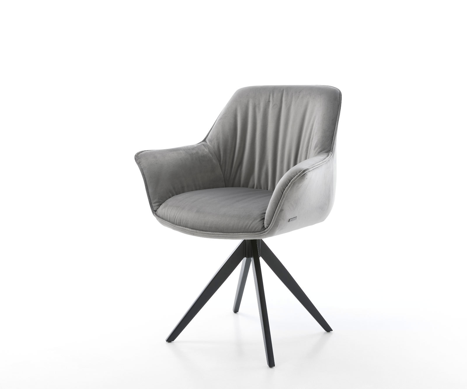 Esszimmerstuhl Keila-Flex mit Armlehnen Samt Grau Kreuzgestell kantig Schwarz Esszimmerstuhl Keila-Flex mit Armlehnen Samt Grau Kreuzgestell kantig Schwarz