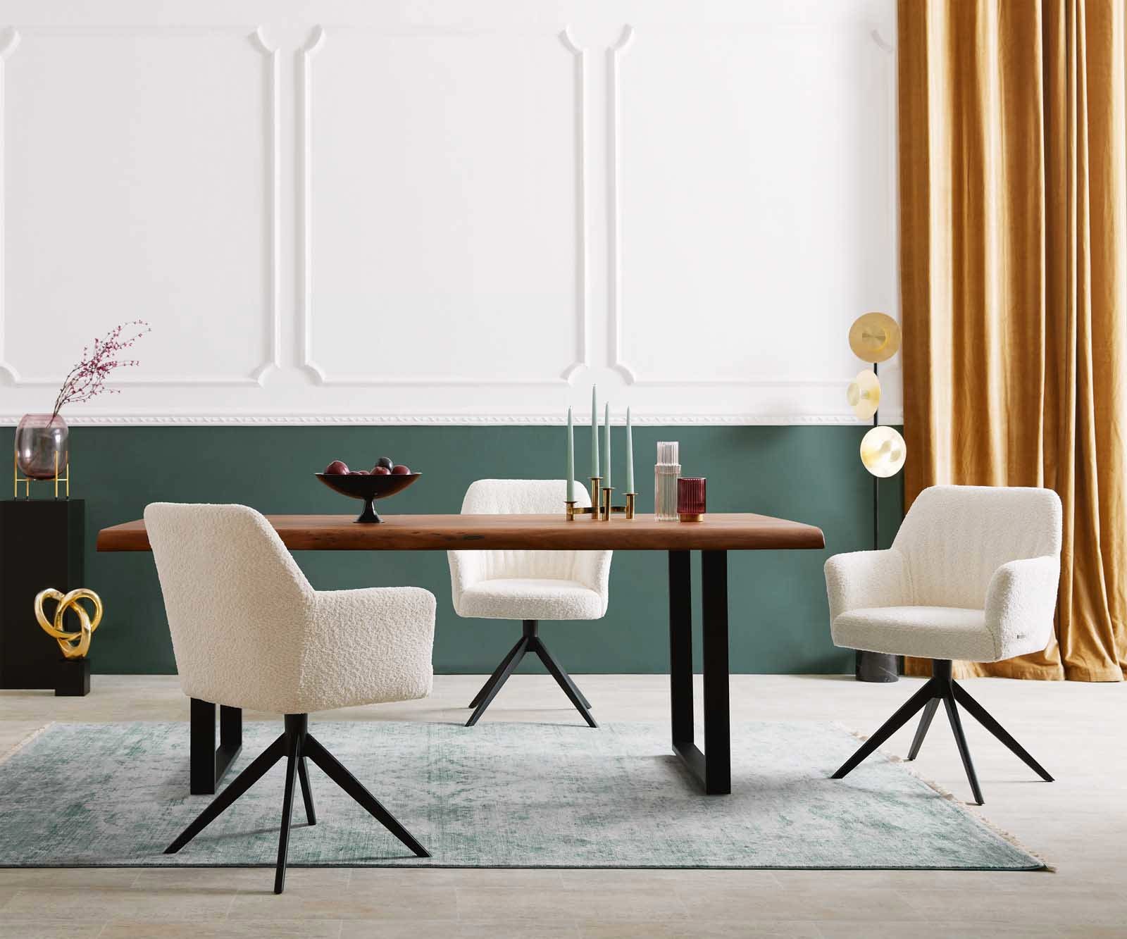 Drehstuhl Xana-Flex mit Armlehnen Bouclé Weiß Kreuzgestell breit Schwarz 360° drehbar Taschenfederkern 5 Drehstuhl Xana-Flex mit Armlehnen Bouclé Weiß Kreuzgestell breit Schwarz 360° drehbar Taschenfederkern 5