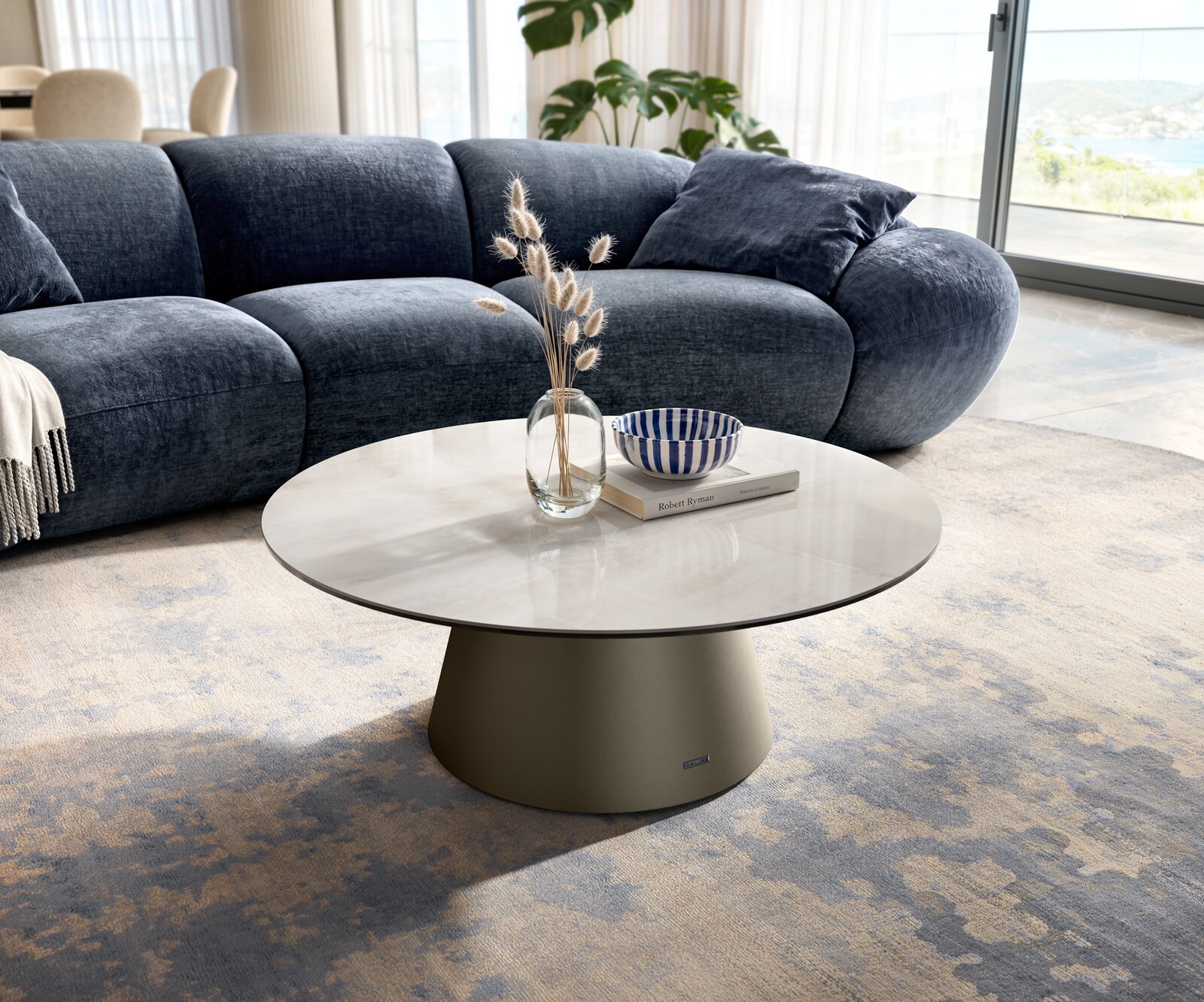 Couchtisch Edge Rund 90x90 cm Keramik Onyx Champagne Borna Effektfinish Titan