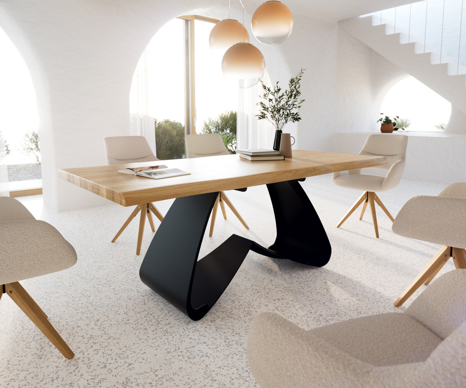 Esstisch Edge 200x100 Eiche Natur W-Gestell Metall Schwarz Live-Edge günstig online kaufen