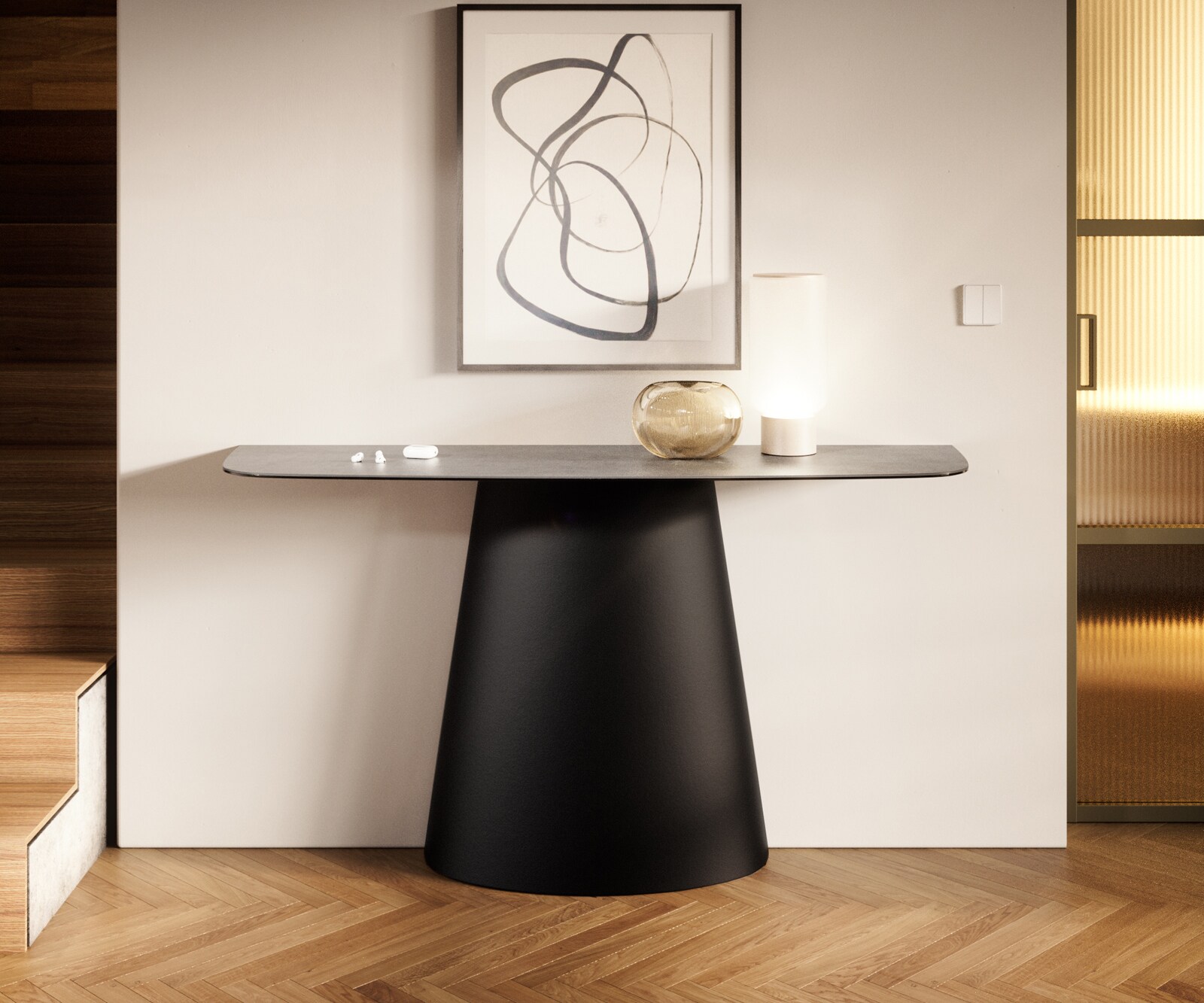 Konsolentisch Edge Boot 140x40 cm Keramik Beton Grau Conos Metall Schwarz 3