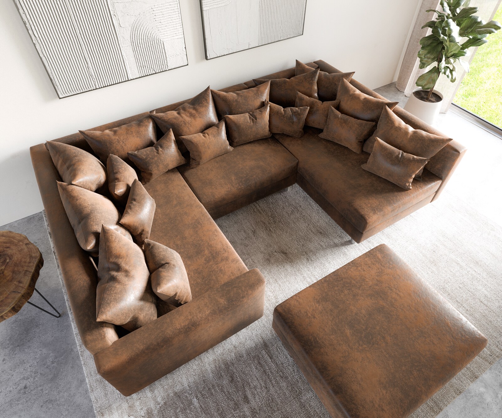 Wohnlandschaft Clovis Braun Antik Optik modular Hocker Armlehne  4