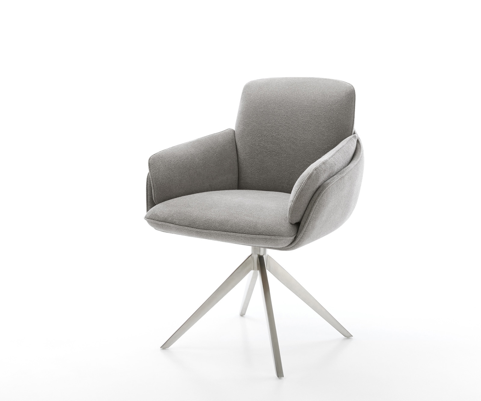 Drehstuhl Luan-Flex mit Armlehnen Strukturstoff Soft Grau Kreuzgestell breit Edelstahl 360° drehbar Wippfunktion