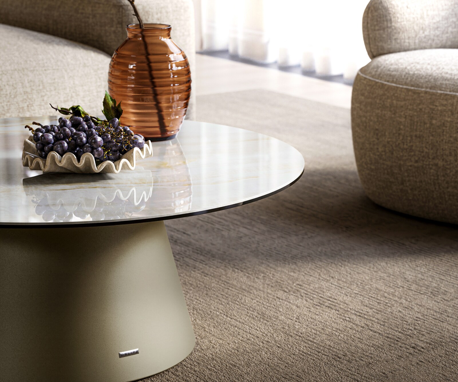 Couchtisch Edge Rund 90x90 cm Keramik Onyx Pearl Borna Effektfinish Titan 5