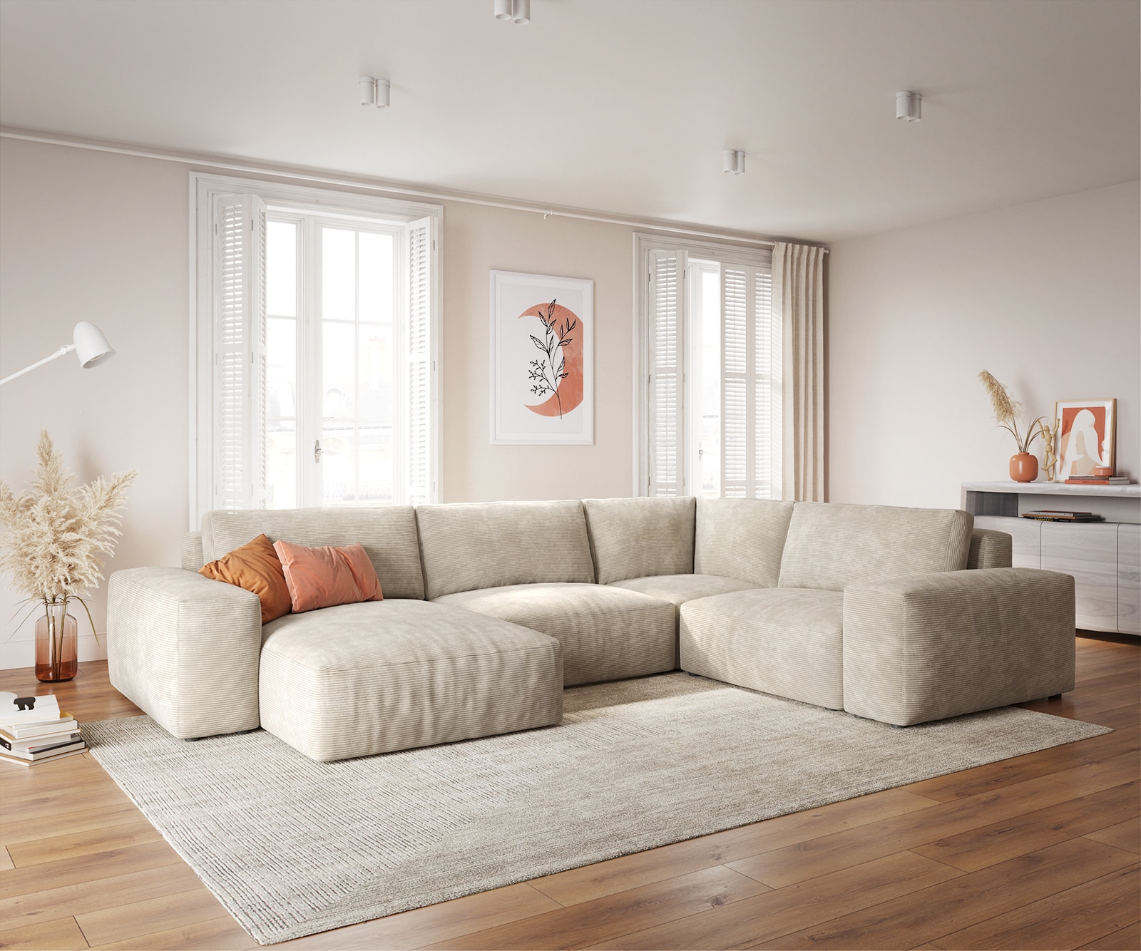 Wohnlandschaft Lanzo XL 360x260 cm Cord Beige Recamiere variabel Wohnlandschaft Lanzo XL 360x260 cm Cord Beige Recamiere variabel