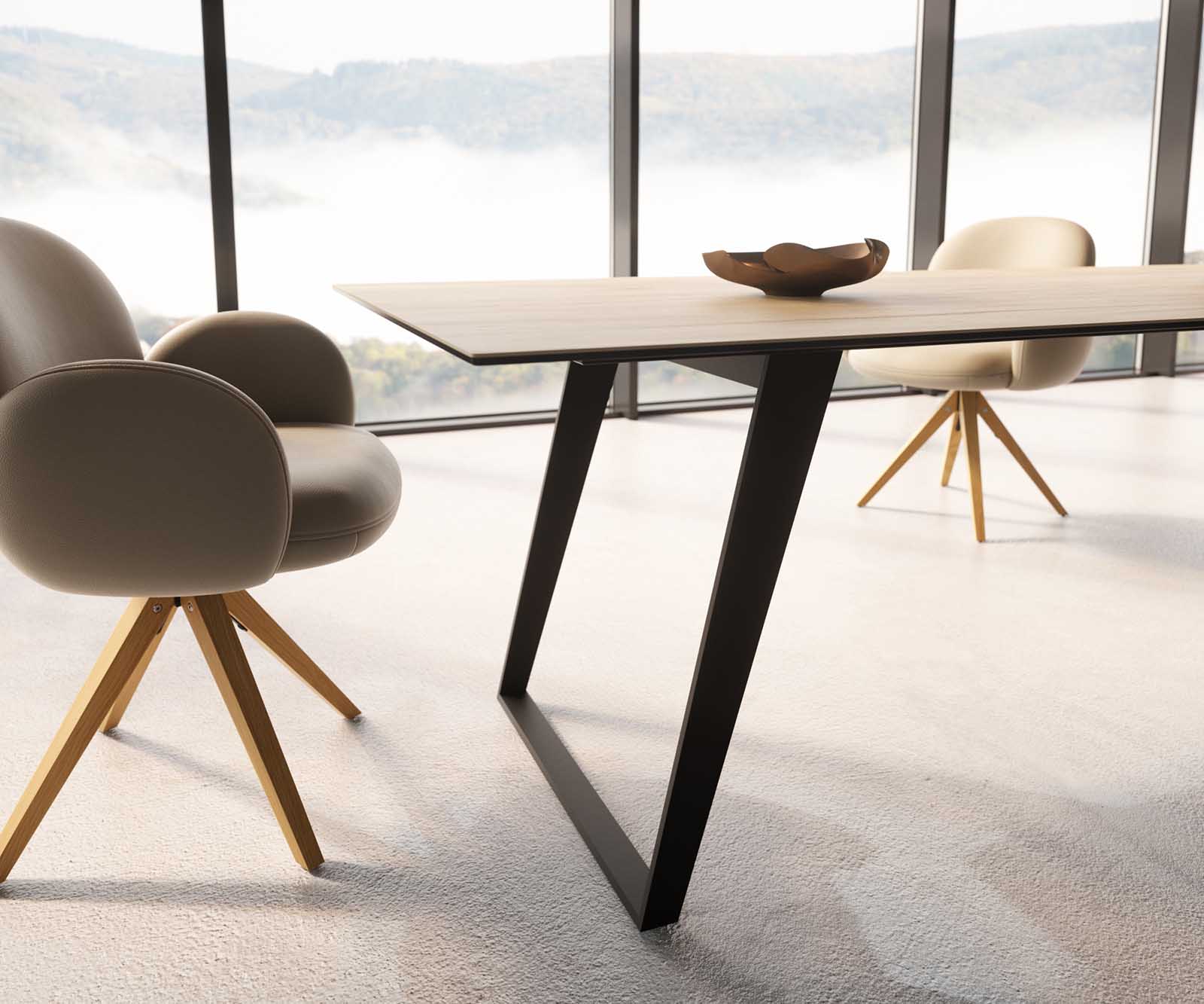 Esstisch Edge 300x100 Keramik Laminam® Sabbia Eichefarbig Metall Schräg Schwarz 5