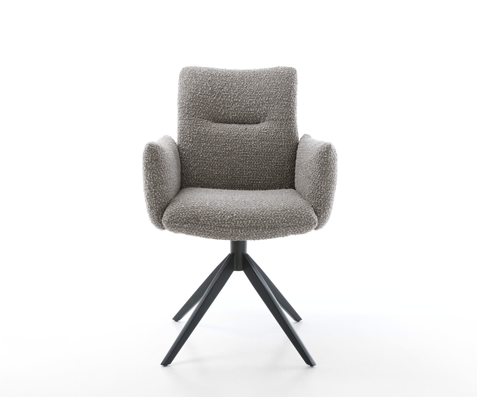 Drehstuhl Jova-Flex mit Armlehnen Bouclé Silbergrau Kreuzgestell breit Schwarz 360° drehbar Taschenfederkern 2