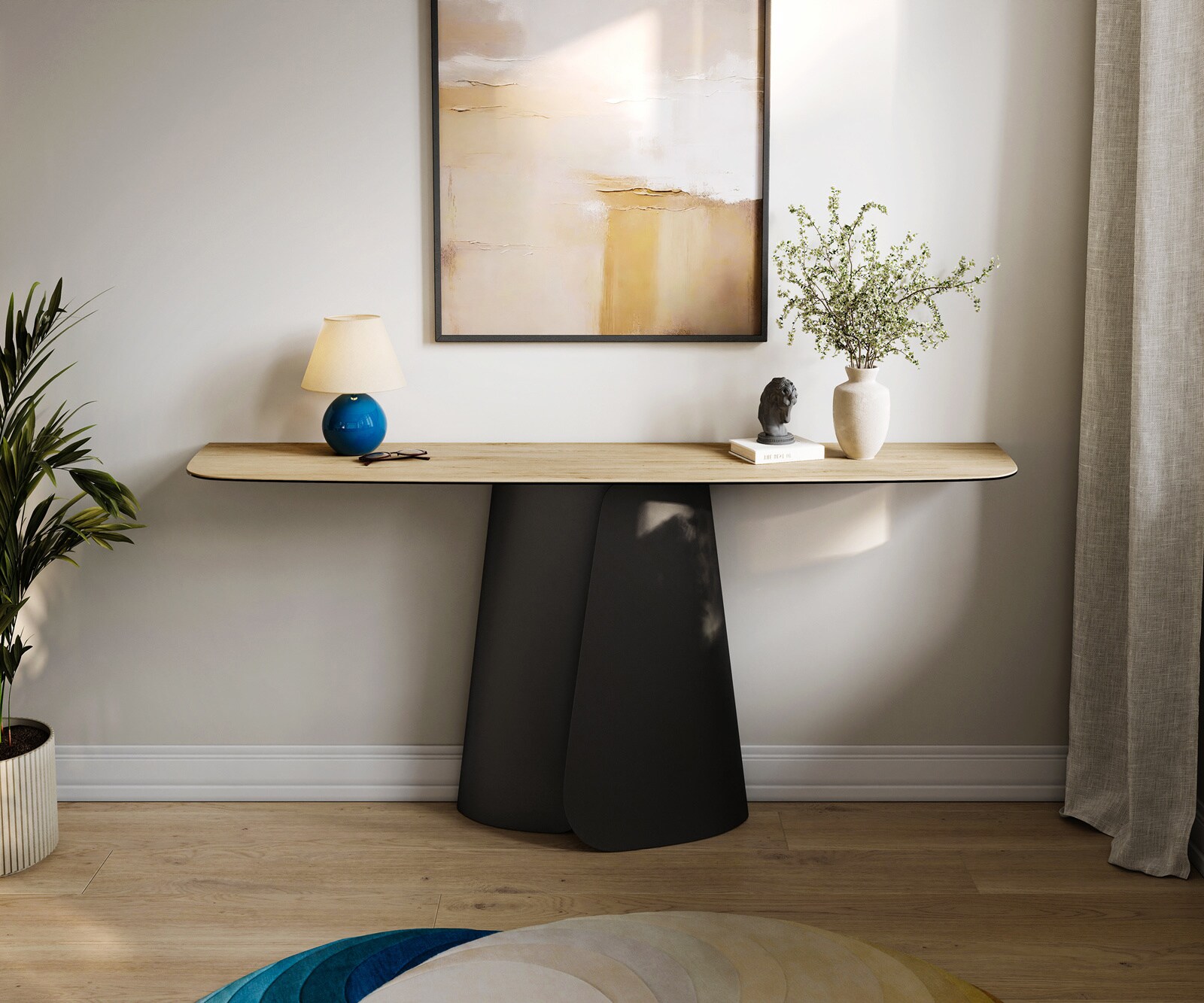 Konsolentisch Edge Boot 180x40 cm Keramik Laminam® Sabbia Eichefarbig Livos Metall Schwarz 3