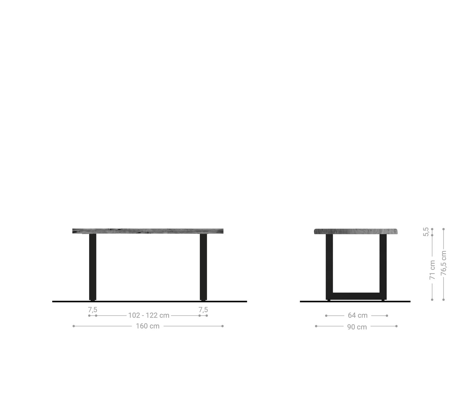 Esstisch Edge 160x90cm XL Akazie Natur Edelstahl breit Live-Edge 5