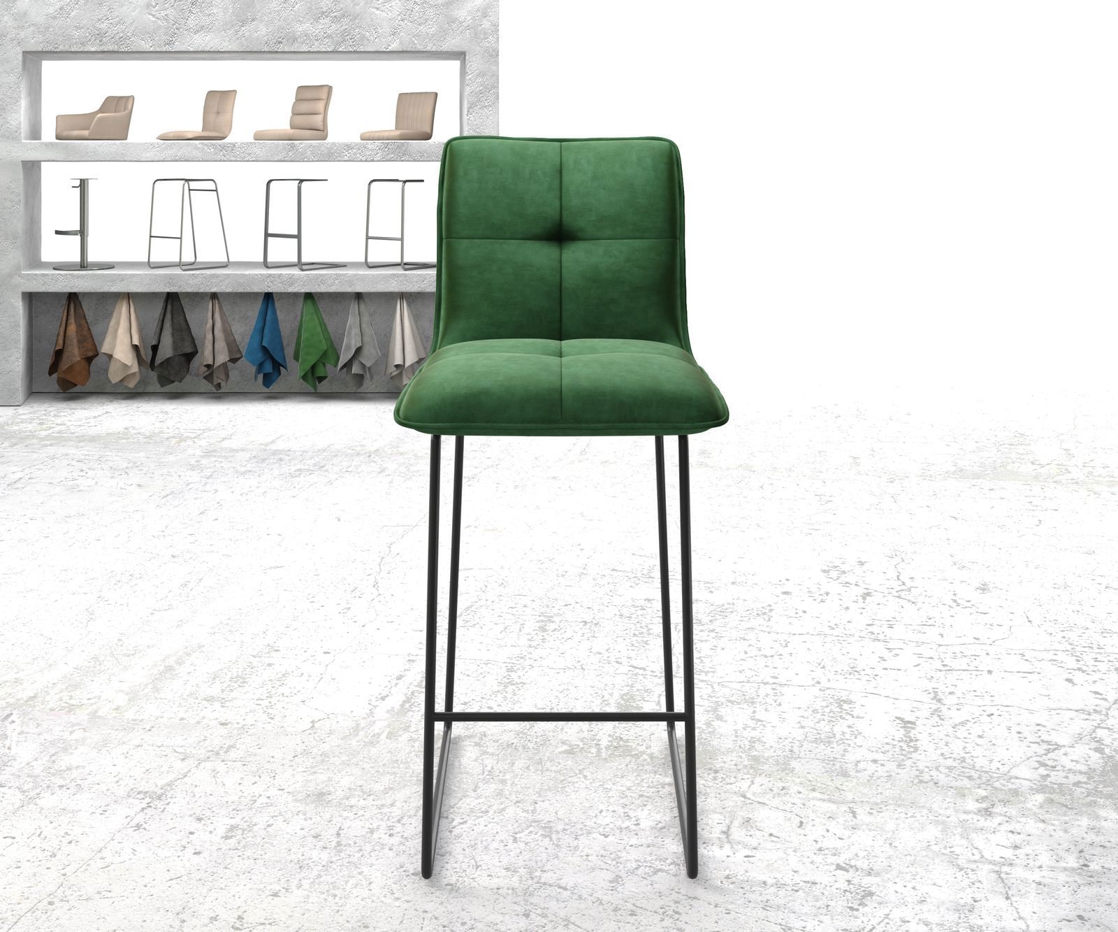 Barstuhl Maddy-Flex Samt Grün Kufengestell Metall 1 Barstuhl Maddy-Flex Samt Grün Kufengestell Metall 1