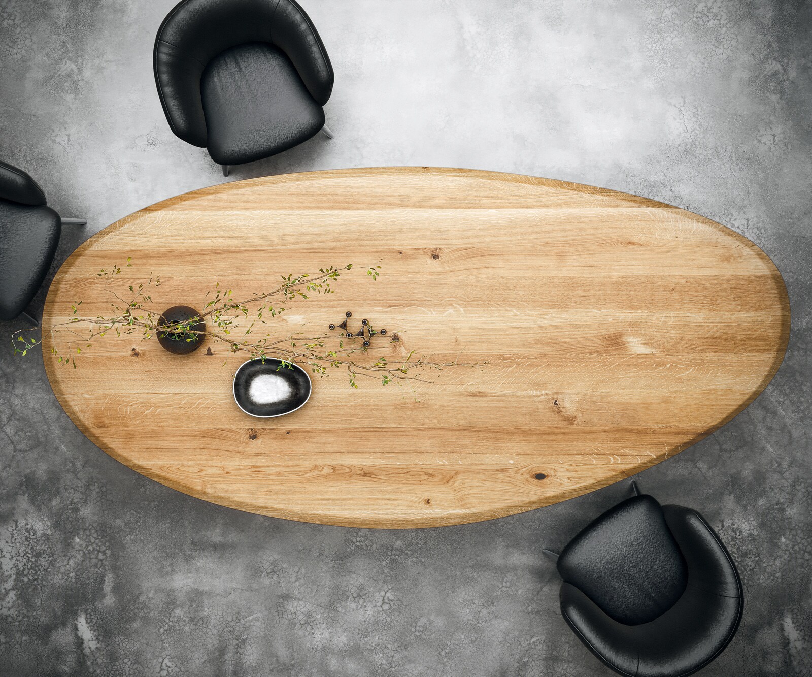 Esstisch Edge Oval 280x130x2,5 Eiche Natur Pilier Edelstahl gebürstet Flow-Edge 4