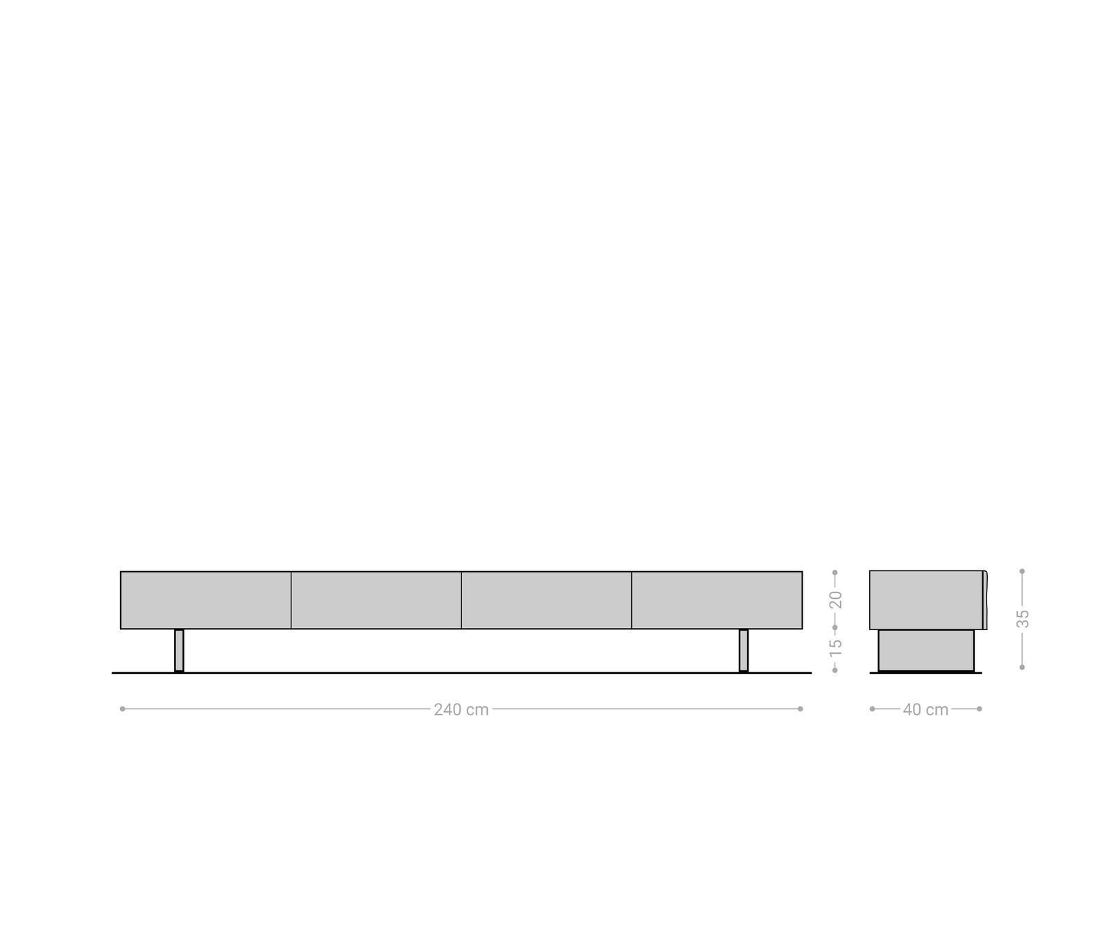 Lowboard New Live-Edge 240 cm Akazie Natur 4 Schubladen Glasfuß 6