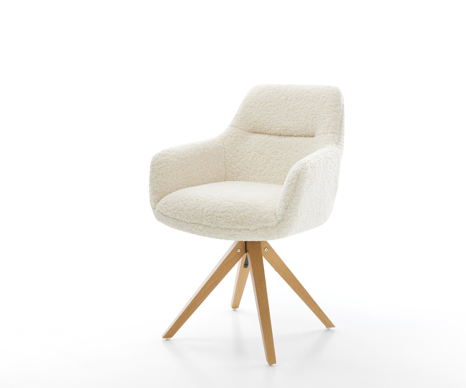 Drehstuhl Pejo-Flex Teddystoff Beige Holzgestell kantig Natur 180° drehbar günstig online kaufen