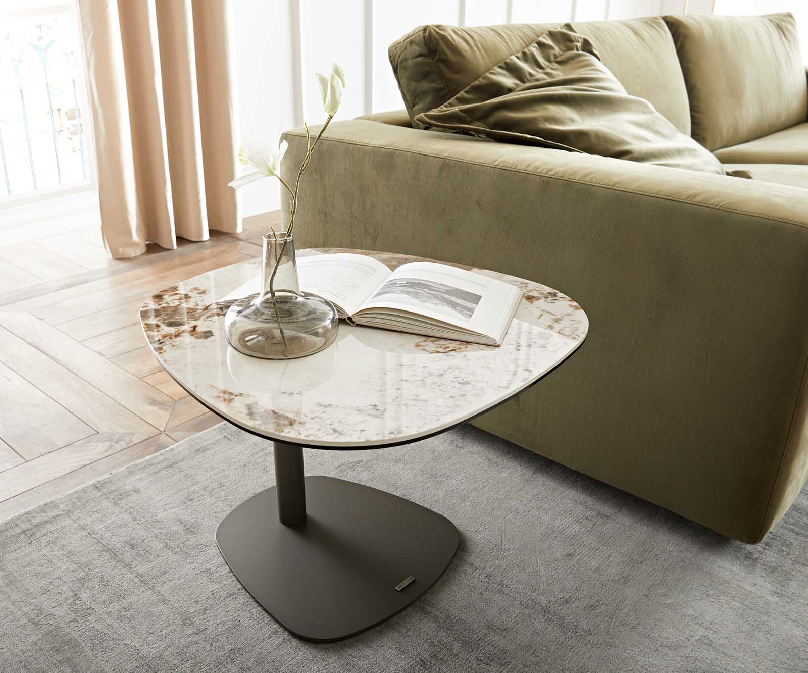 Beistelltisch Elenya 60x60 cm Keramik Minas Melange Weiß-Beige Gestell Effektfinish Titan 4
