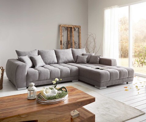 Ecksofa Josea 300x220 cm Mikrofaser Steingrau Recamiere rechts