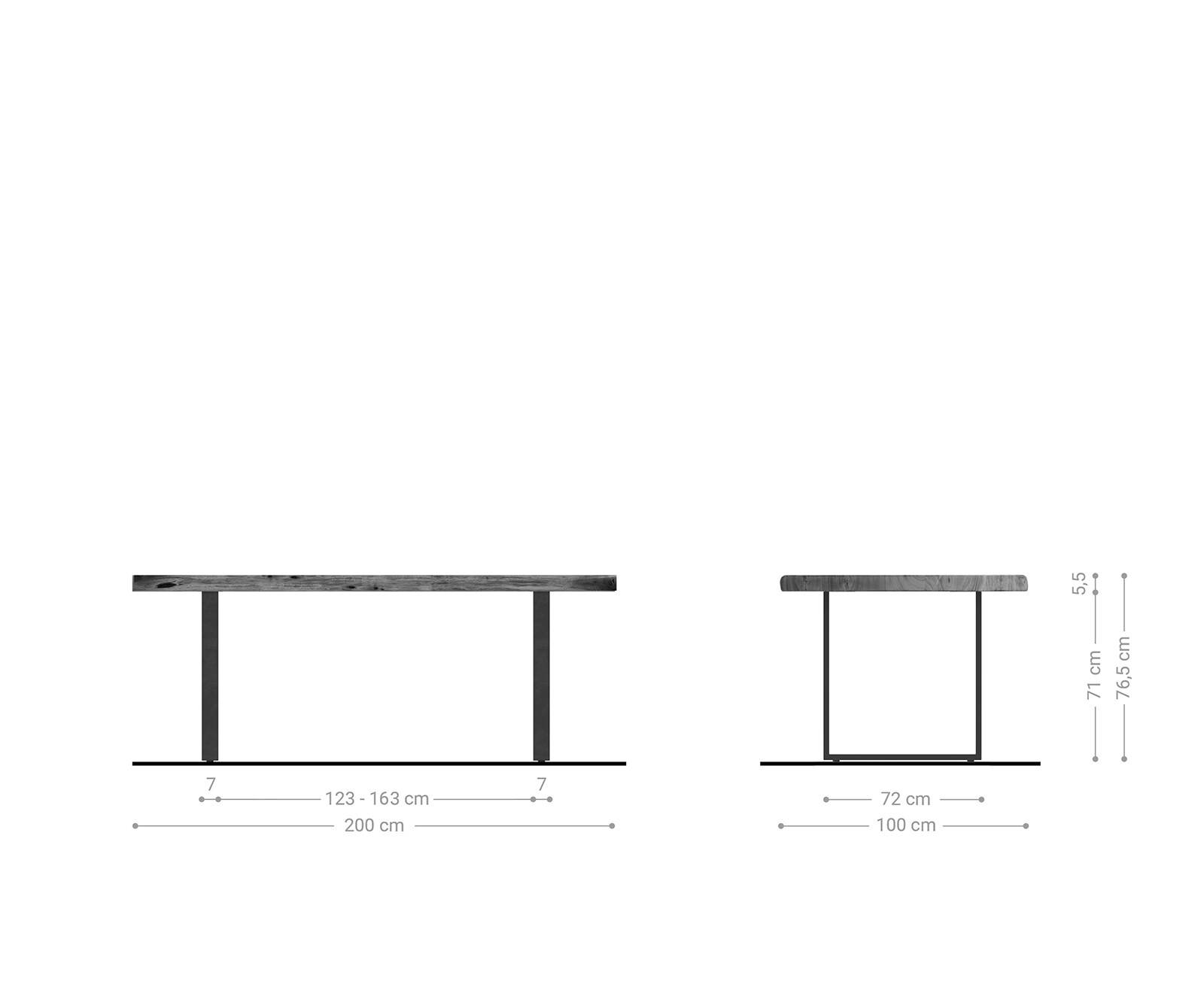 Esstisch Edge 200x100 XL Akazie Platin Kufengestell Schwarz Live-Edge 5 Esstisch Edge 200x100 XL Akazie Platin Kufengestell Schwarz Live-Edge 5