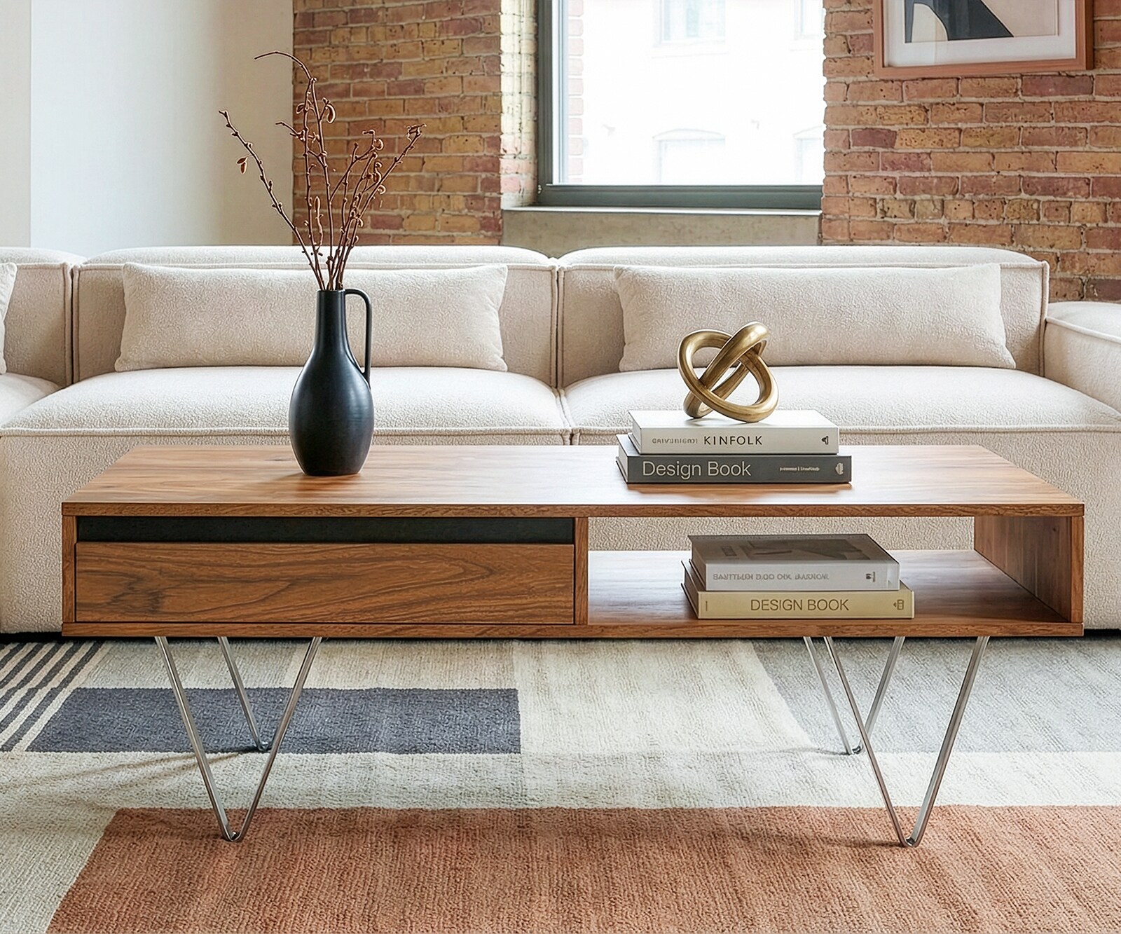 Couchtisch Stonegrace 115x60x35 cm Akazie Natur Schiefer 2 Schubladen 1 Fach 1