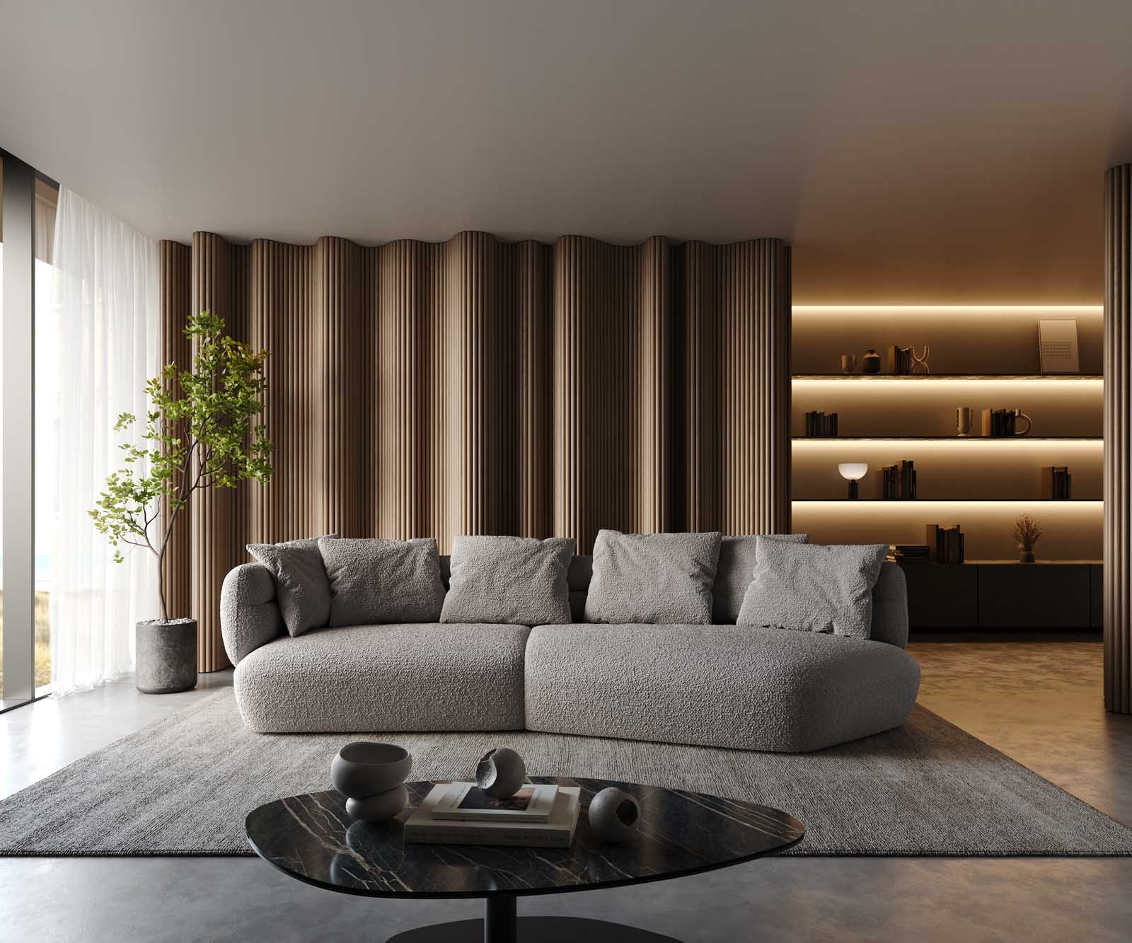 Sofa Roya 320x140 cm Bouclé Silbergrau 2 Sofa Roya 320x140 cm Bouclé Silbergrau 2