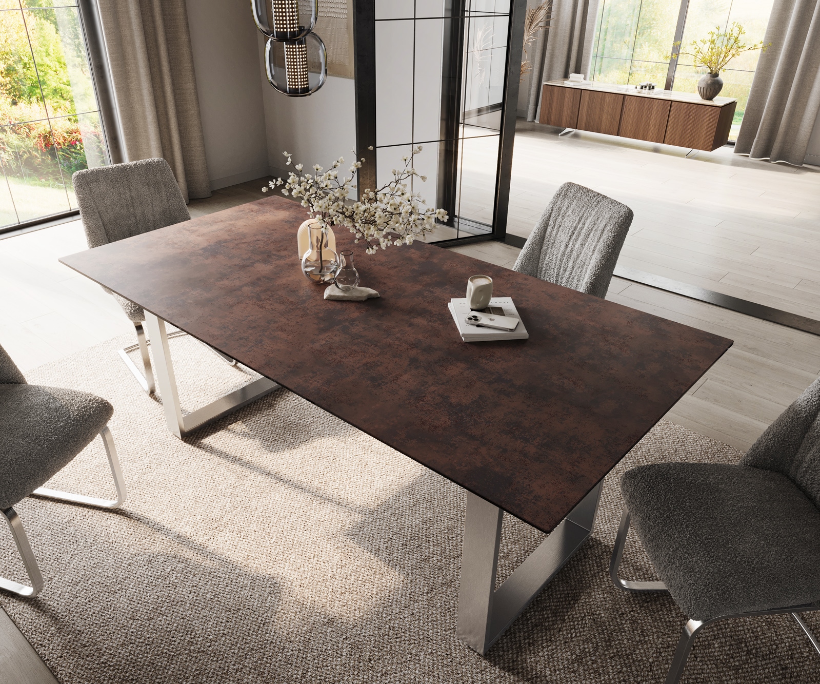 Esstisch Edge 200x100 Glas Antique-braun Edelstahl Schmal 3 Esstisch Edge 200x100 Glas Antique-braun Edelstahl Schmal 3