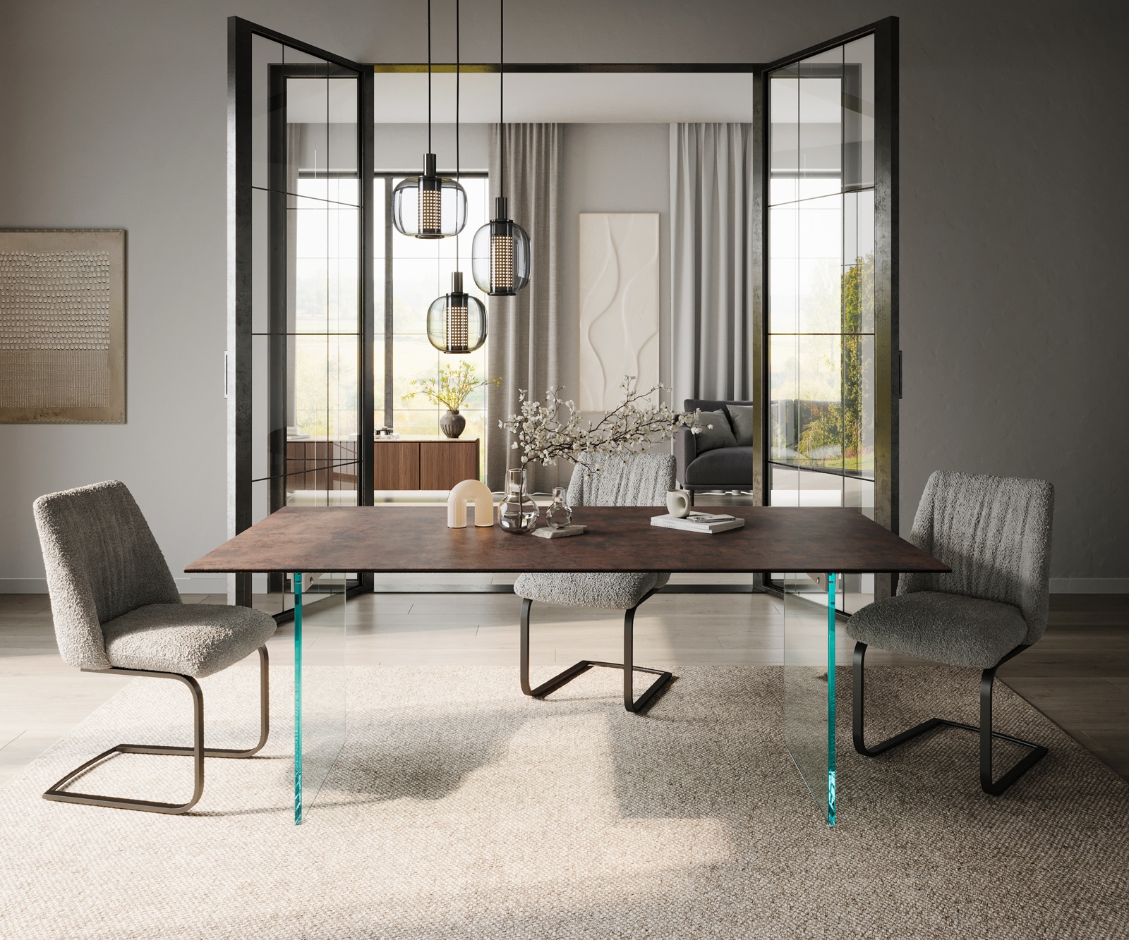 Esstisch Edge 200x100 Glas Antique-braun Gestell Glas 1 Esstisch Edge 200x100 Glas Antique-braun Gestell Glas 1