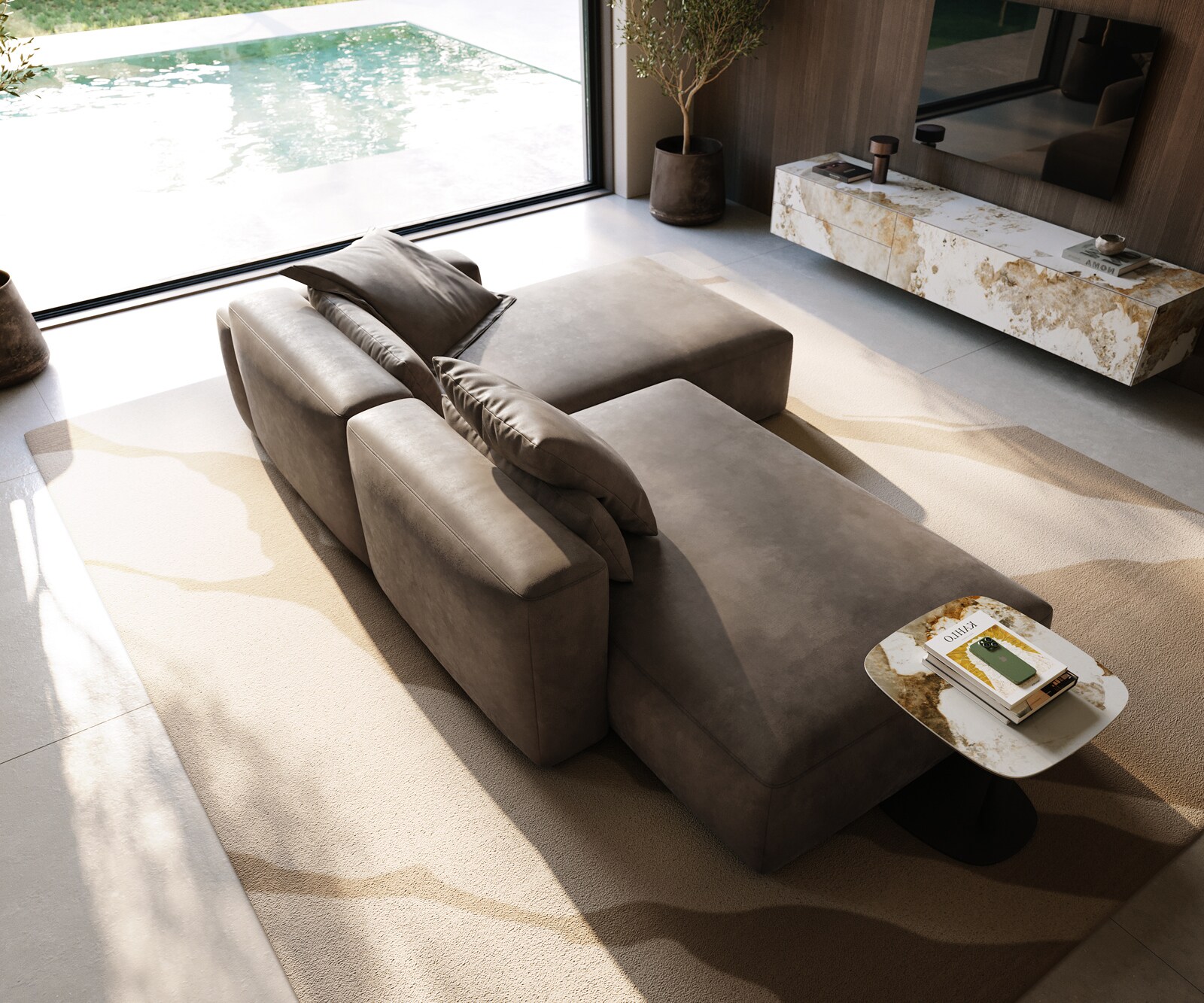 Ecksofa Freestyle 310x200 cm Mikrofaser Taupe Vintage Kappnaht 3