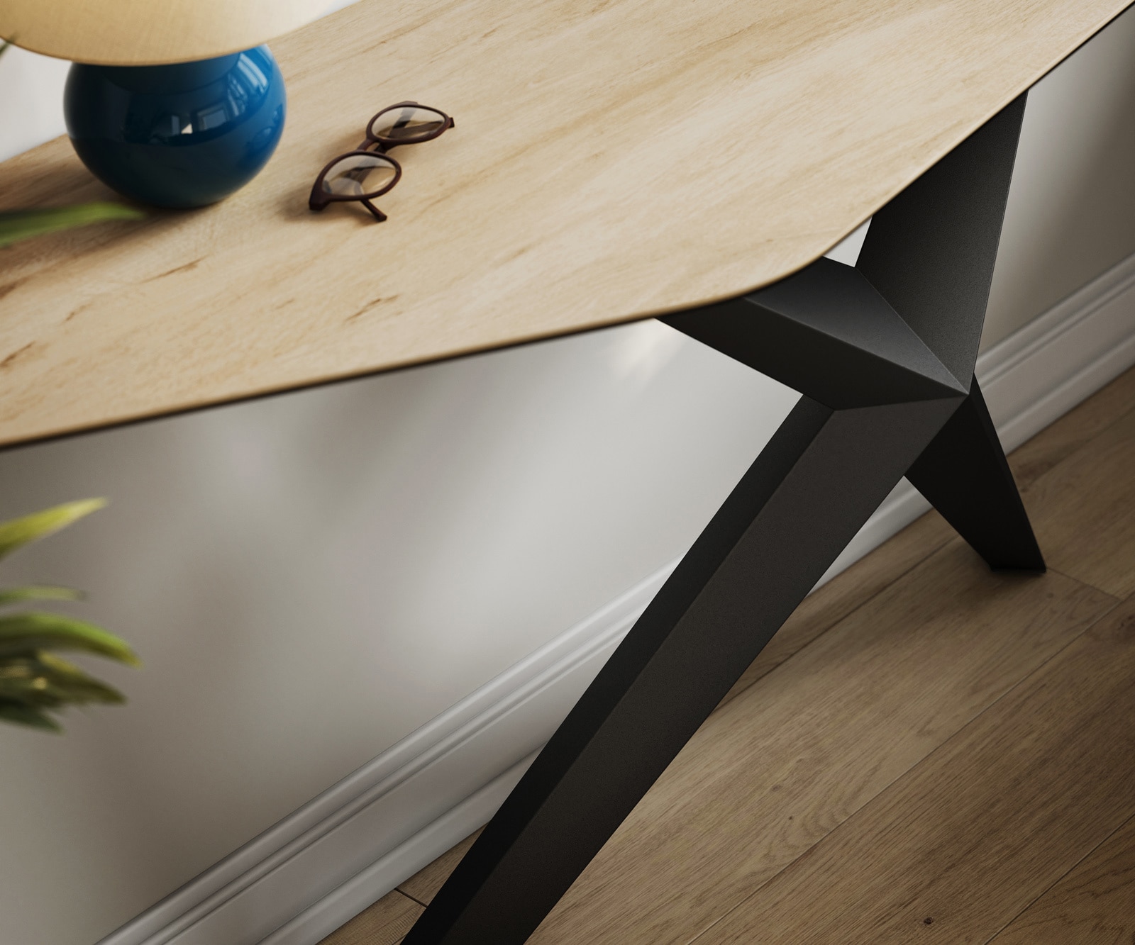 Konsolentisch Edge Polygonal 180x50 cm Keramik Laminam® Sabbia Eichefarbig Zentharo Metall Schwarz 6