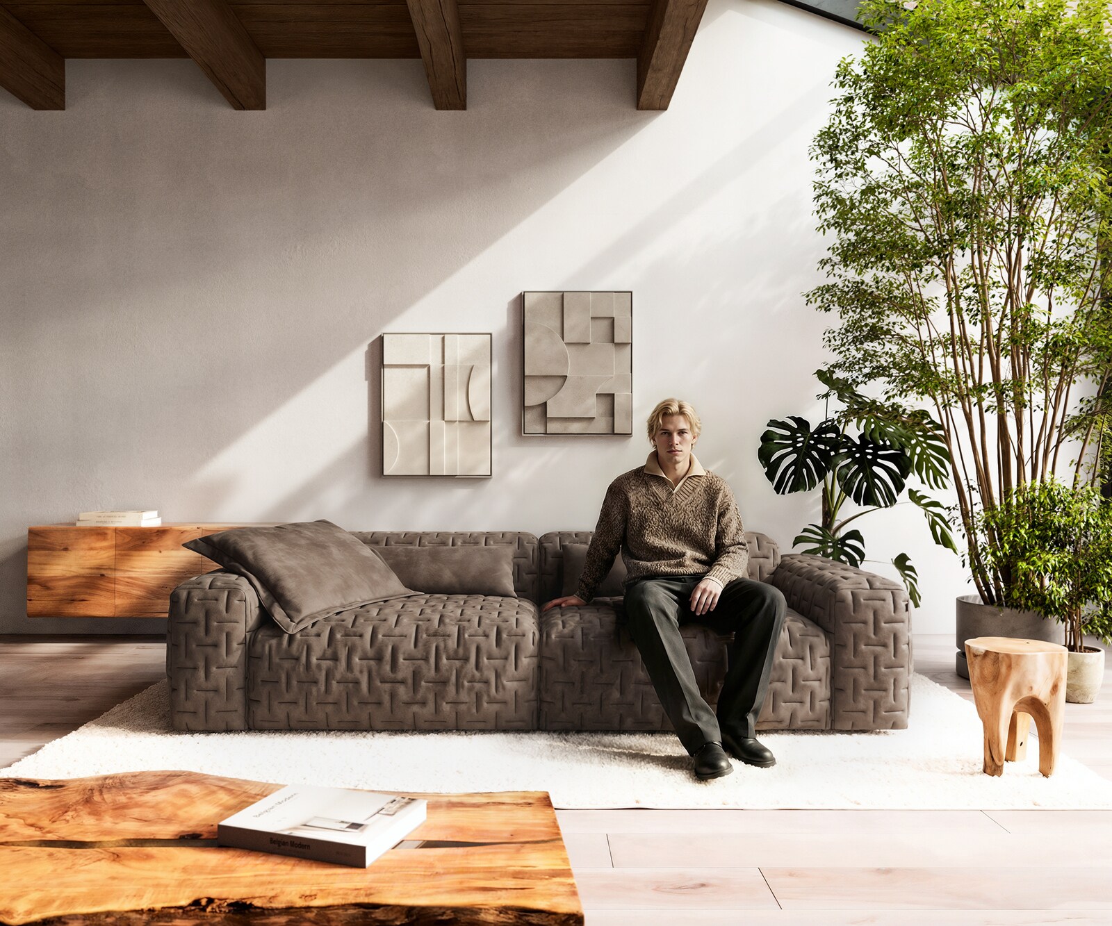 Big-Sofa Freestyle 280x110 cm Mikrofaser Taupe Vintage Gesteppt 2