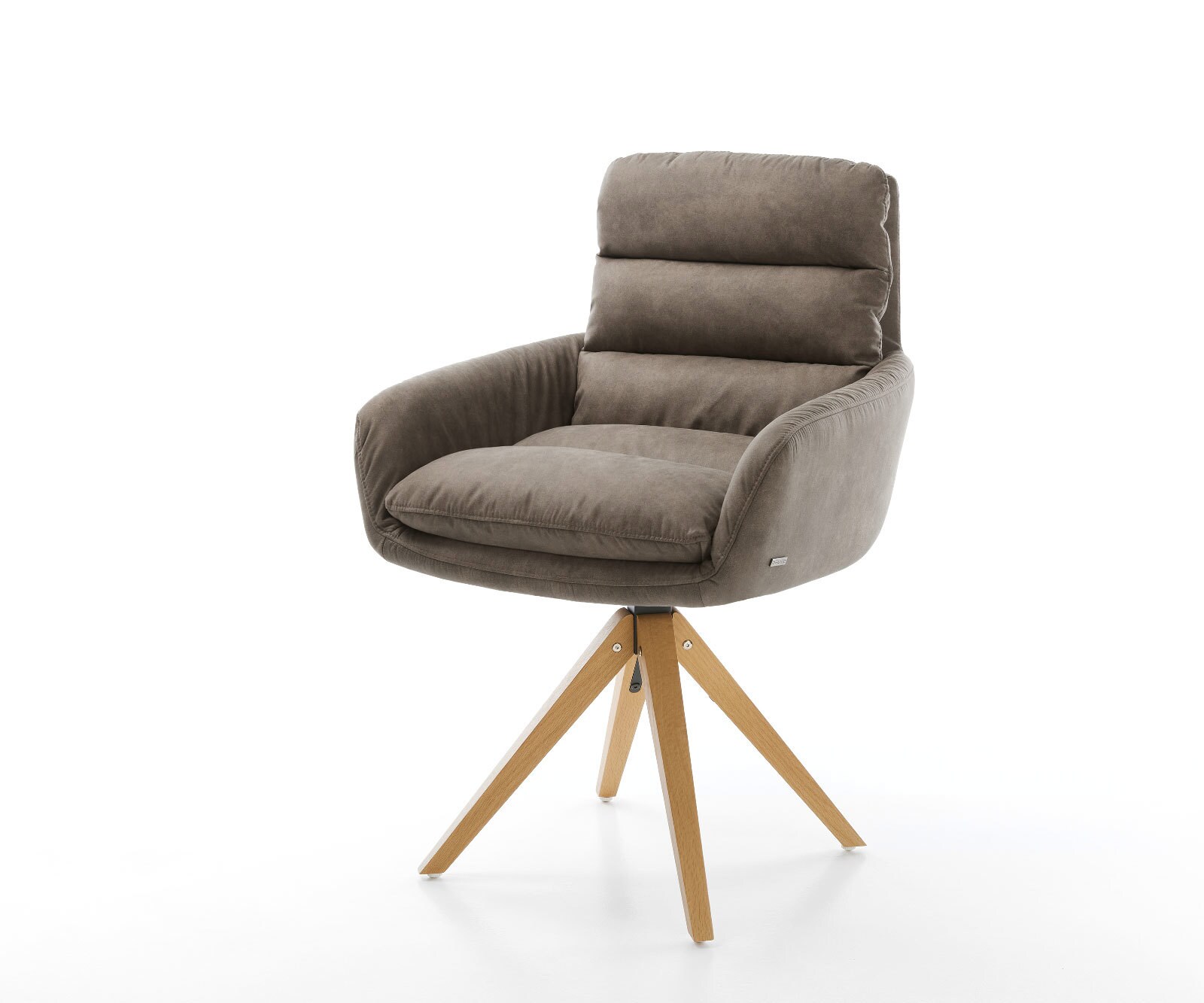 Esszimmerstuhl Abelia-Flex mit Armlehnen Mikrofaser Taupe Vintage Holzgestell kantig Natur
