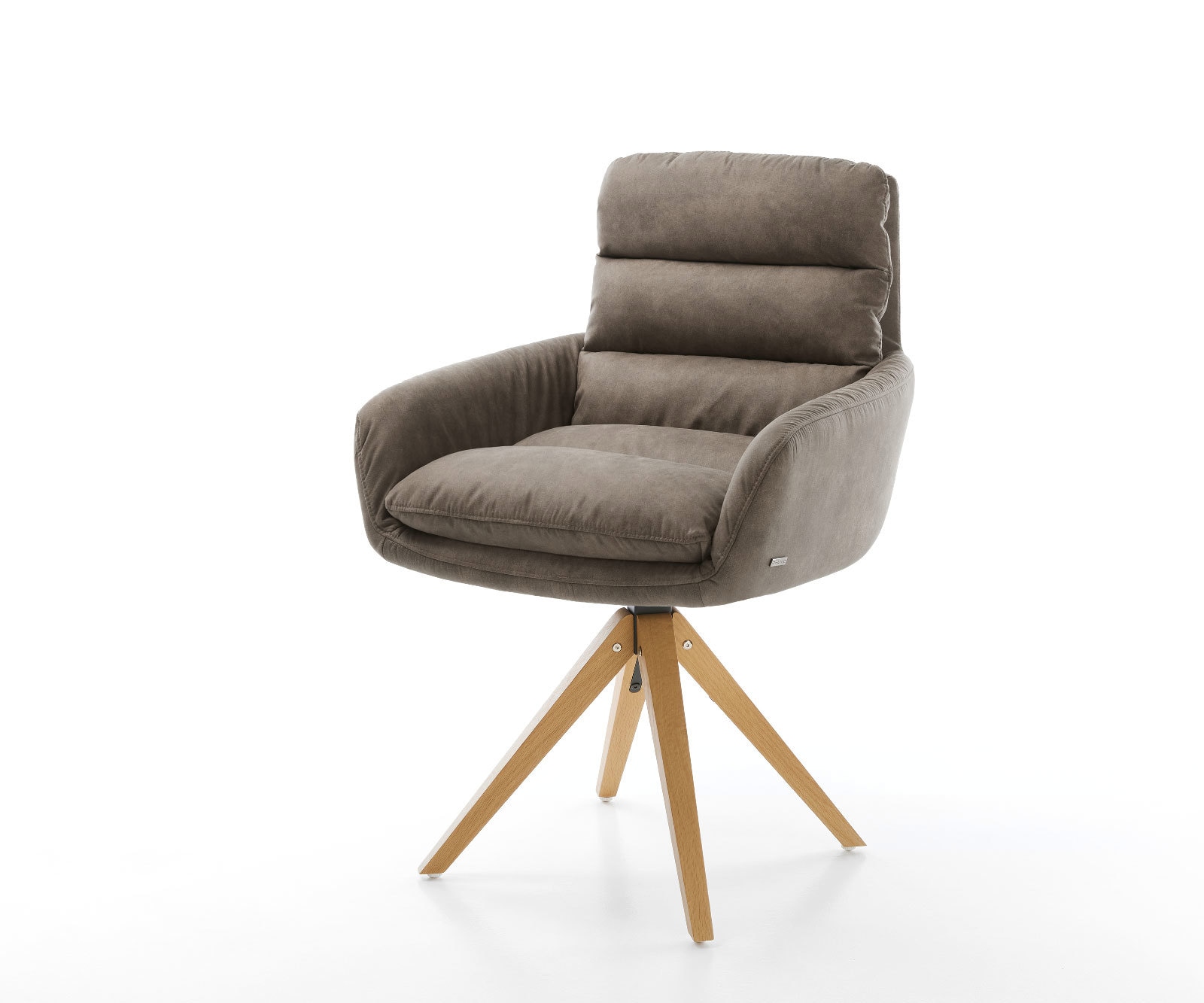 Esszimmerstuhl Abelia-Flex mit Armlehnen Mikrofaser Taupe Vintage Holzgestell kantig Natur 360° drehbar