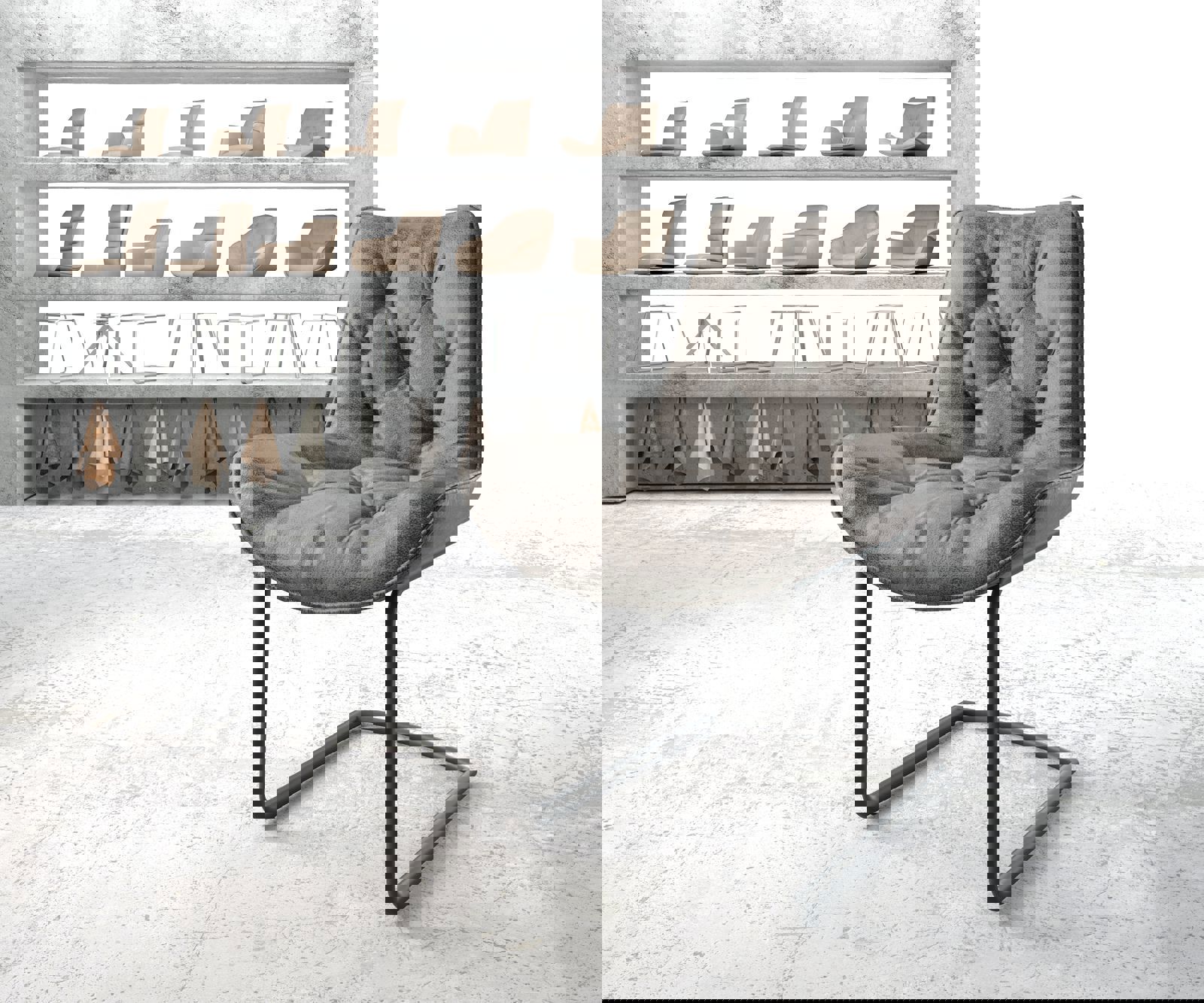 Freischwinger Taimi-Flex Mikrofaser Grau Antik Freischwinger rund Schwarz