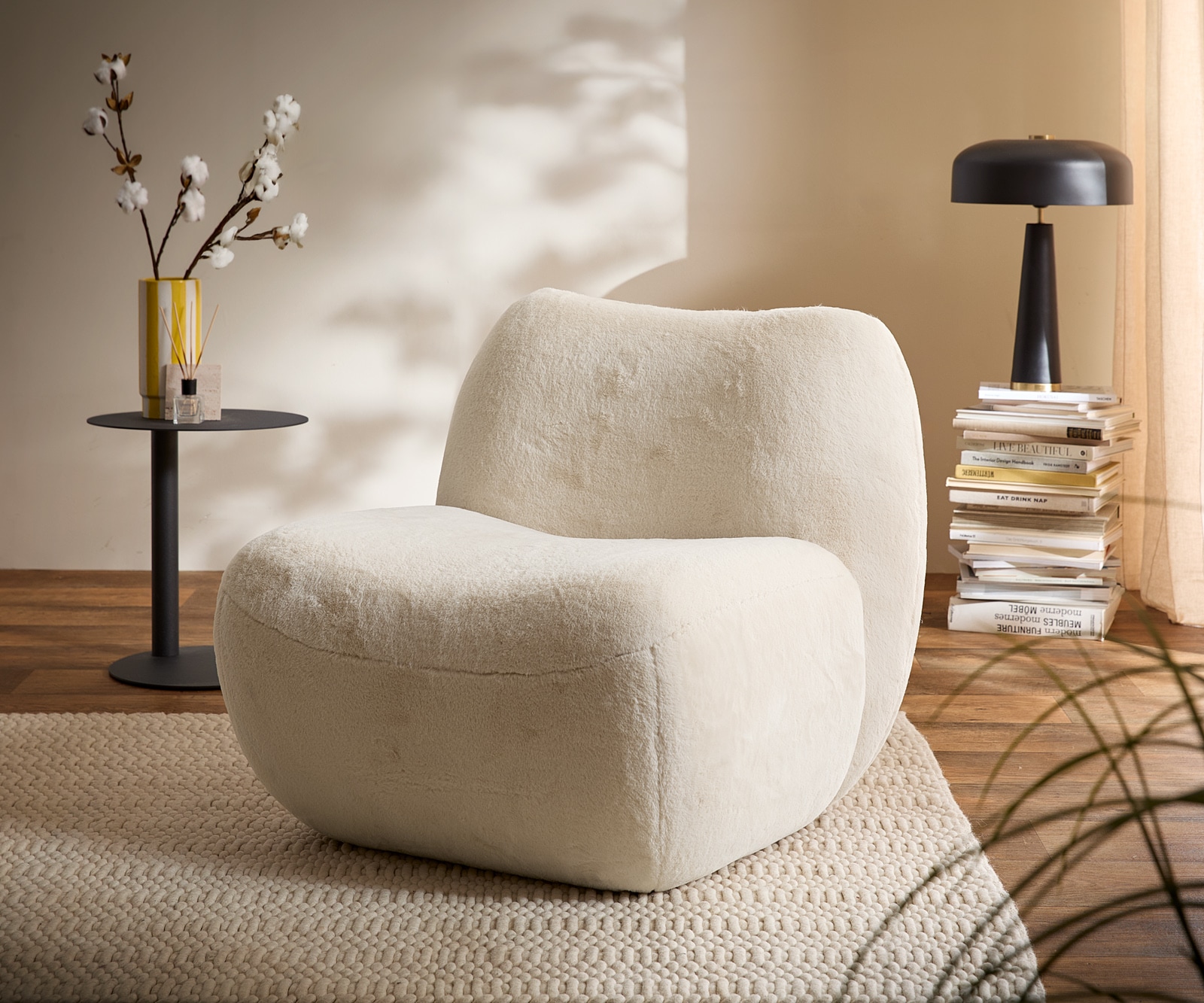 Loungesessel Zena 75x85 cm Plüsch Creme-Weiß