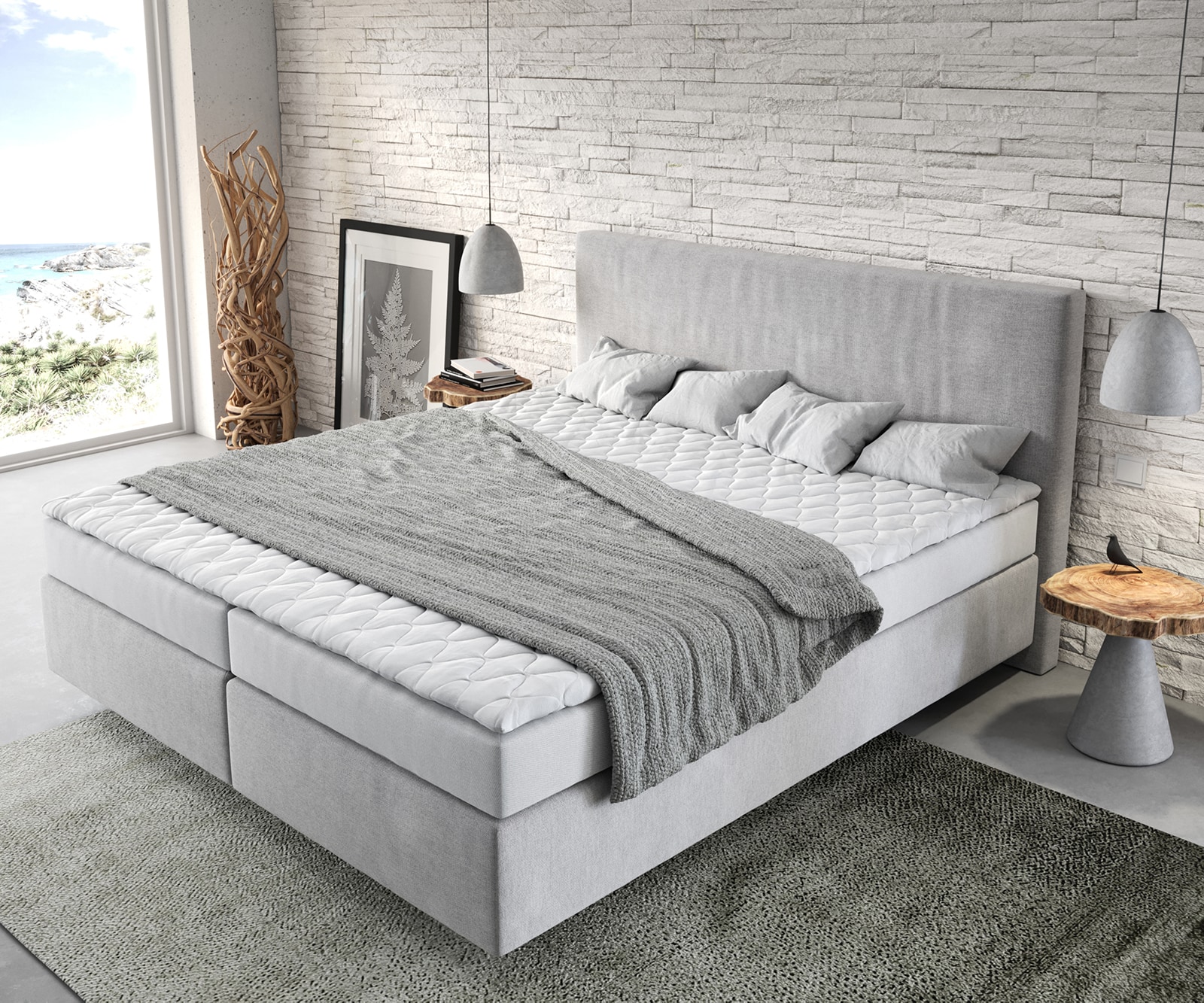 Boxspringbett Dream-Well 180x200 cm Mikrofaser Grau mit Matratze und Topper 3 Boxspringbett Dream-Well 180x200 cm Mikrofaser Grau mit Matratze und Topper 3