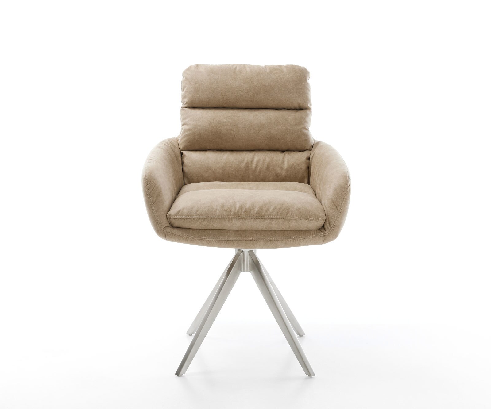 Esszimmerstuhl Abelia-Flex mit Armlehnen Mikrofaser Beige Vintage Kreuzgestell kantig Edelstahl 1