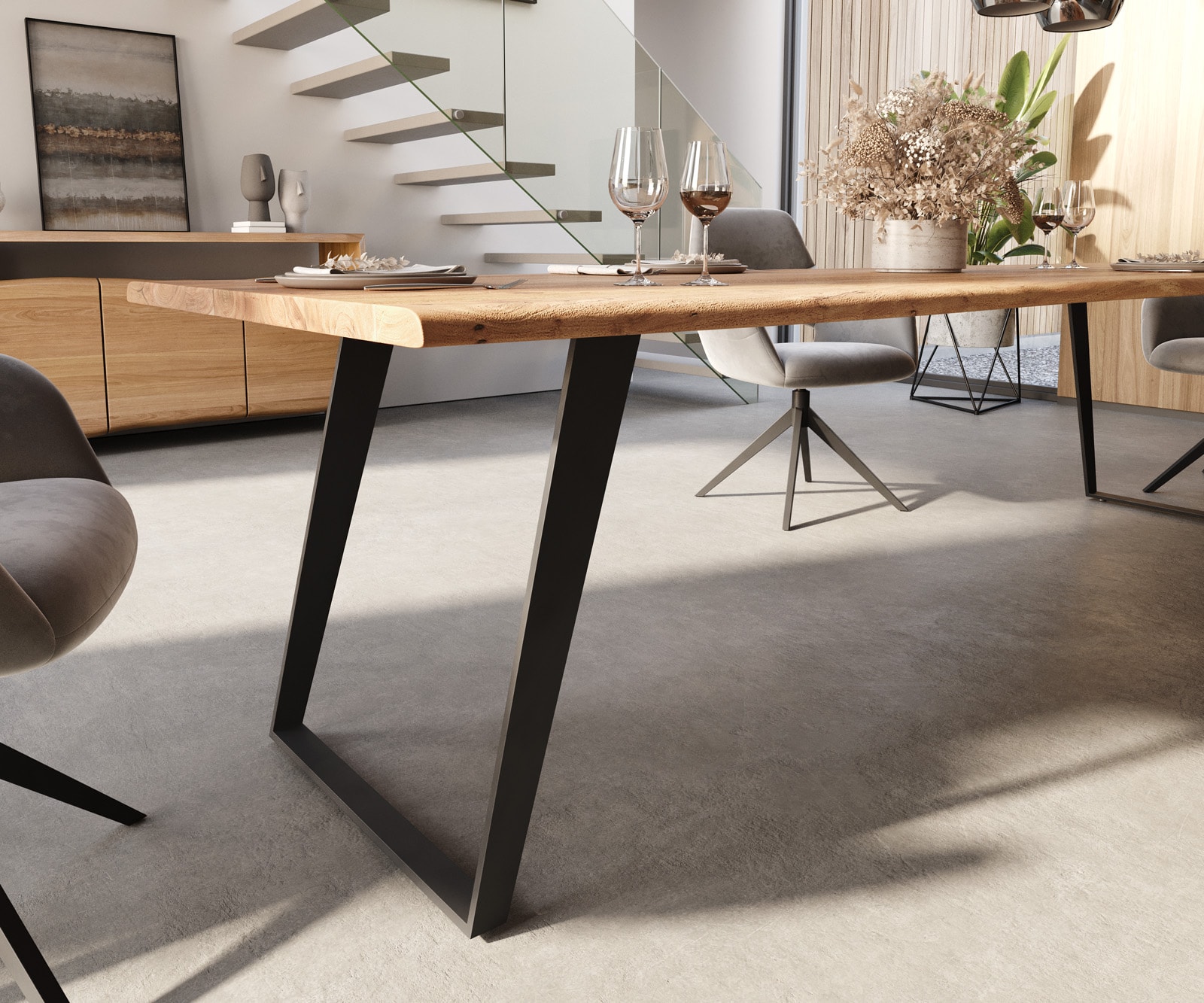 Esstisch Edge 300x100 Akazie Natur Metall Schräg Live-Edge 5