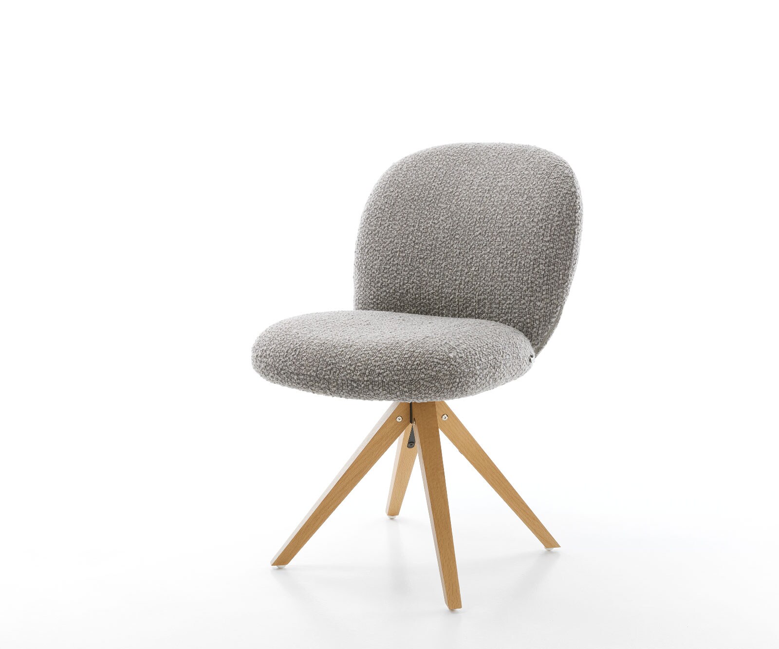 Drehstuhl Nube-Flex Bouclé Silbergrau Holzgestell kantig Natur 180° drehbar Taschenfederkern